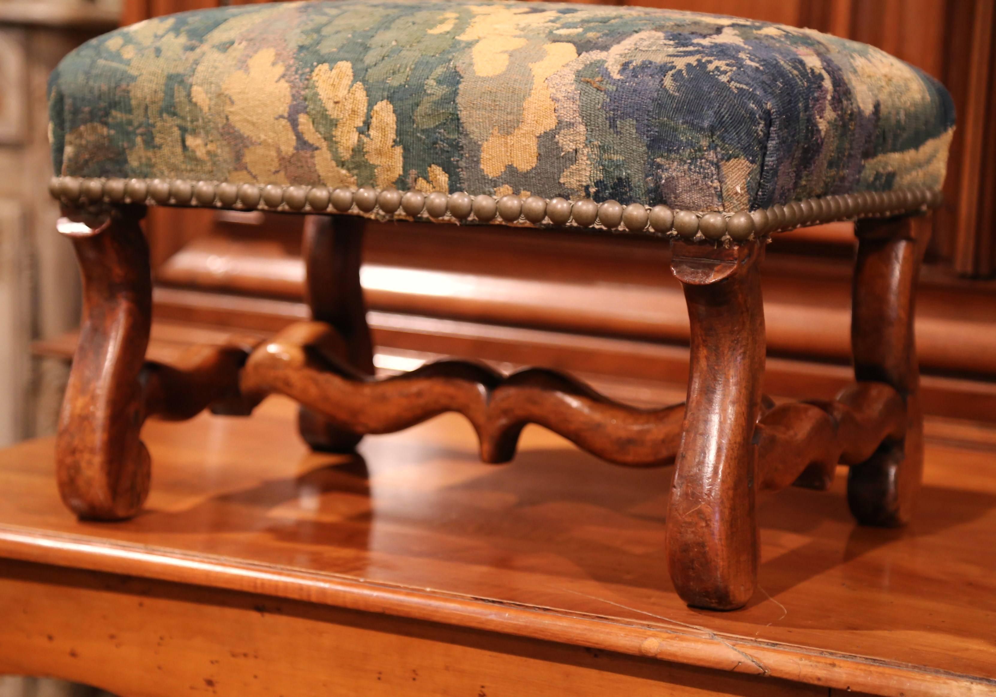 19th Century French Carved Walnut Footstool with 18th Century Aubusson Tapestry 2