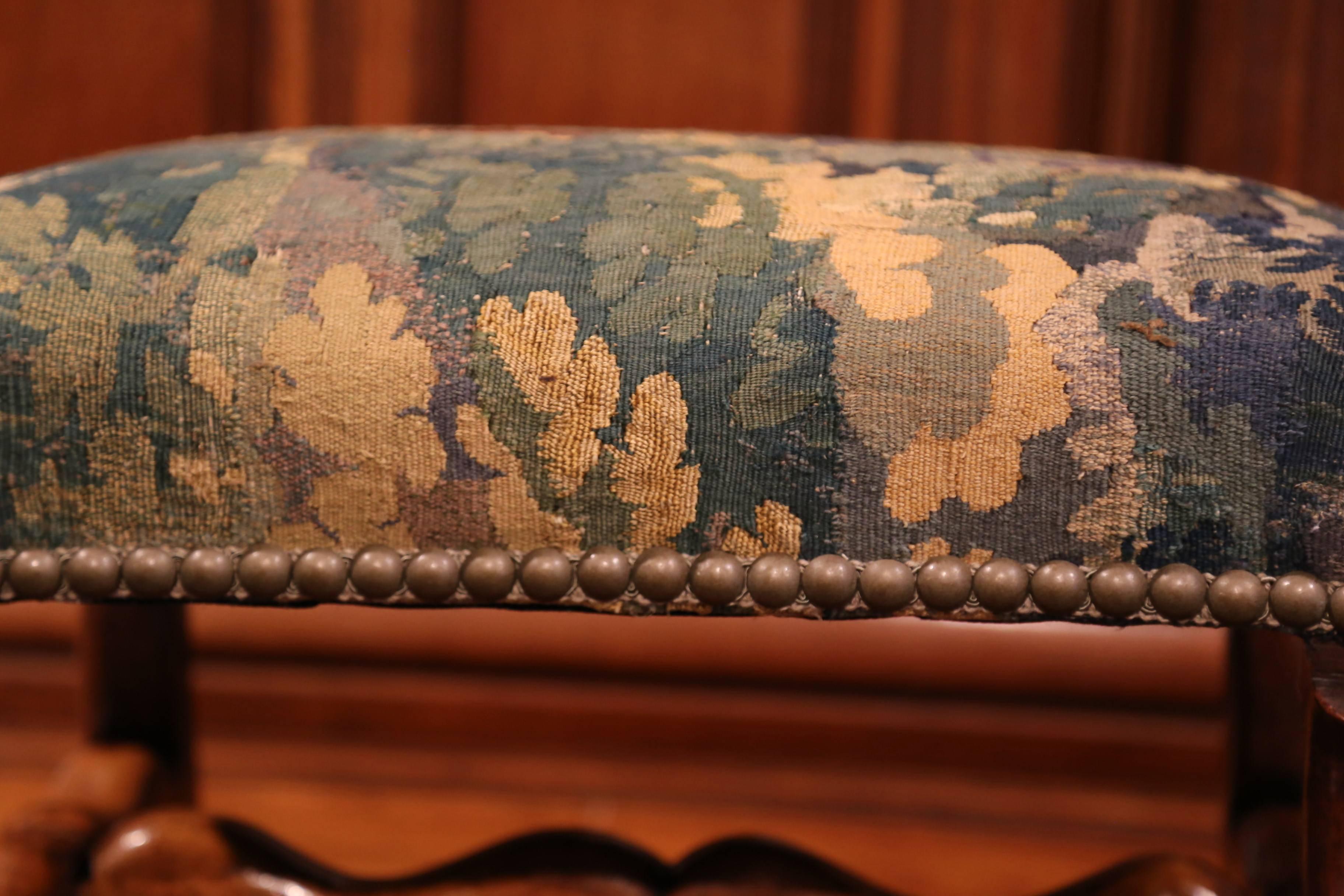 19th Century French Carved Walnut Footstool with 18th Century Aubusson Tapestry 3