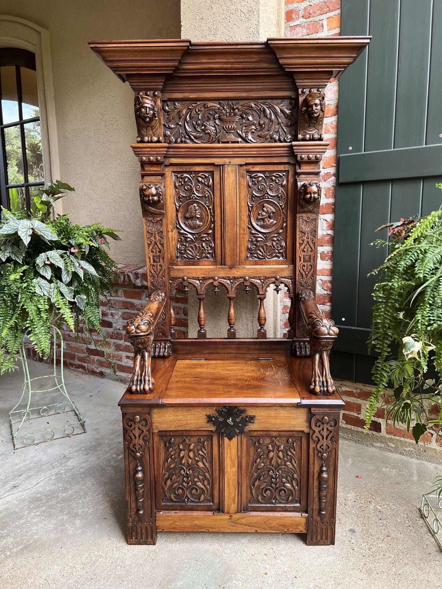 Banc d'entrée français du 19ème siècle en noyer sculpté de style Renaissance Breton Brittany Pew en vente 6