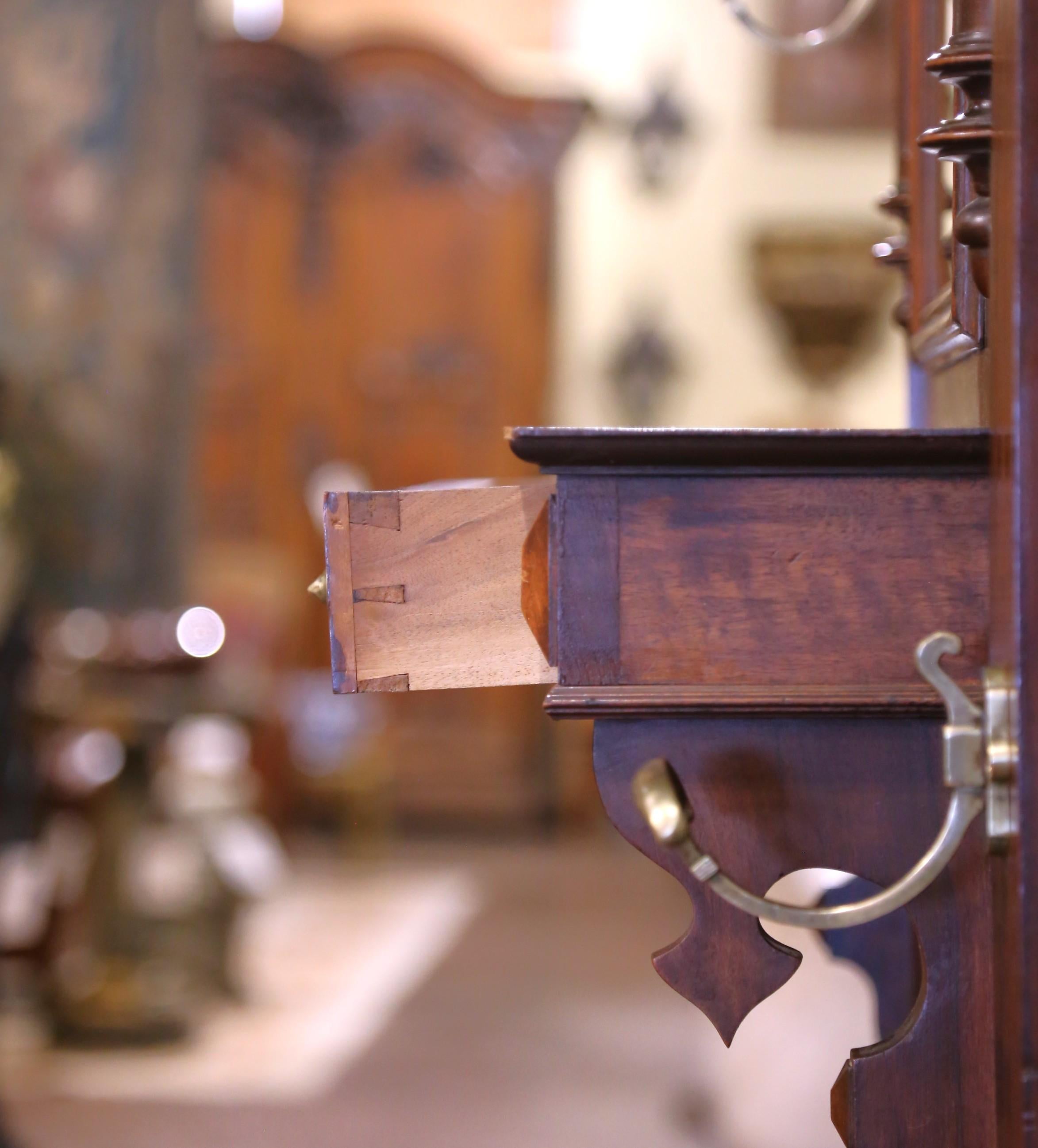 19th Century French Carved Walnut Halltree with Mirror and Brass Hooks For Sale 7
