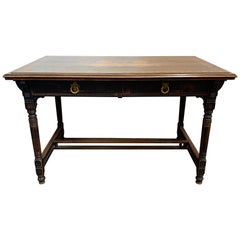 19th Century French Carved Walnut Inlaid Writing Table Antique 19th Century French Carved Walnut Inlaid Writing Table