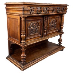 19th century French carved walnut marble top dresser buffet