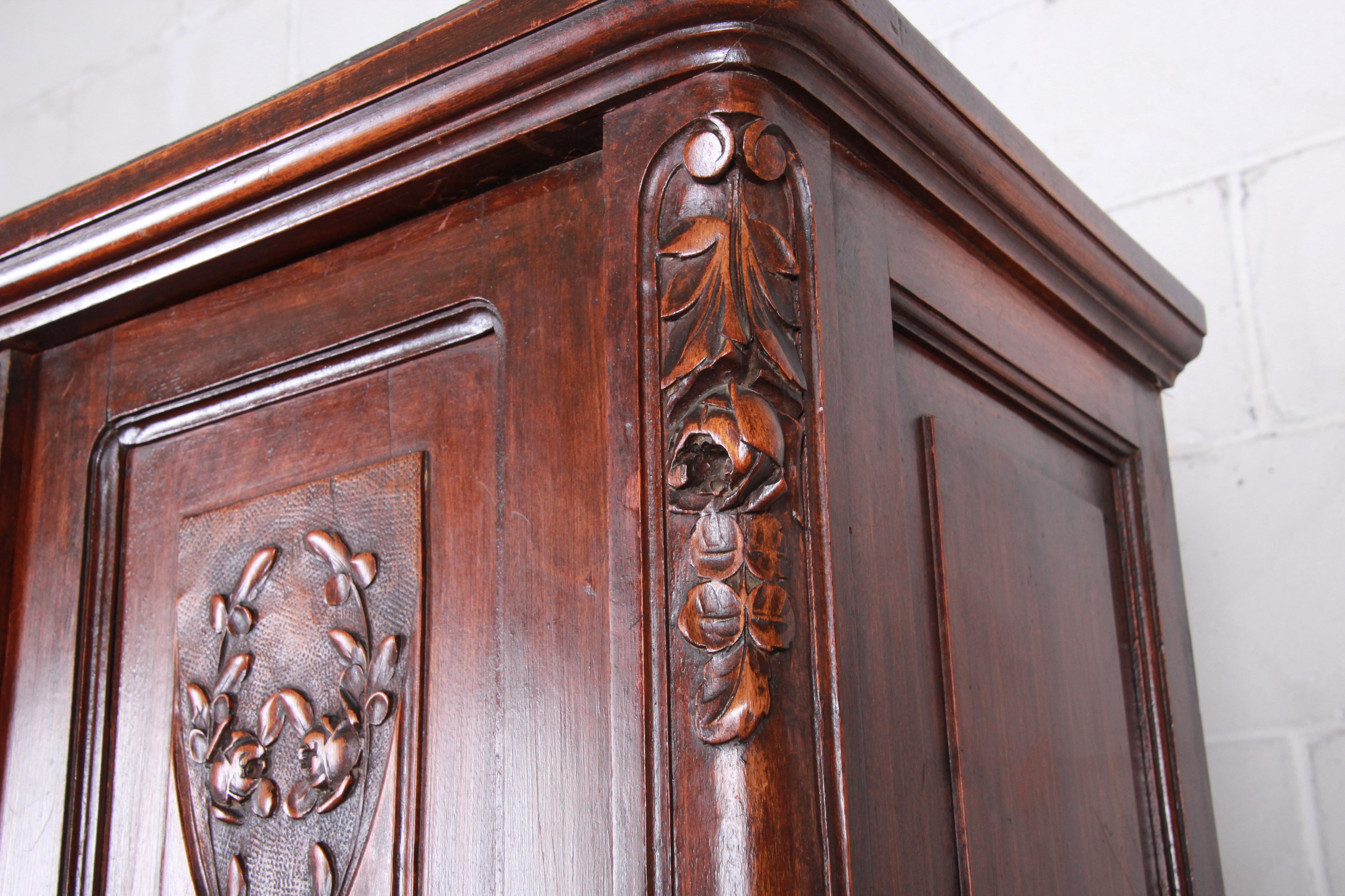 Mirror 19th Century French Carved Walnut Marble Top Sideboard with Hutch