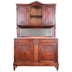 19th Century French Carved Walnut Marble Top Sideboard with Hutch