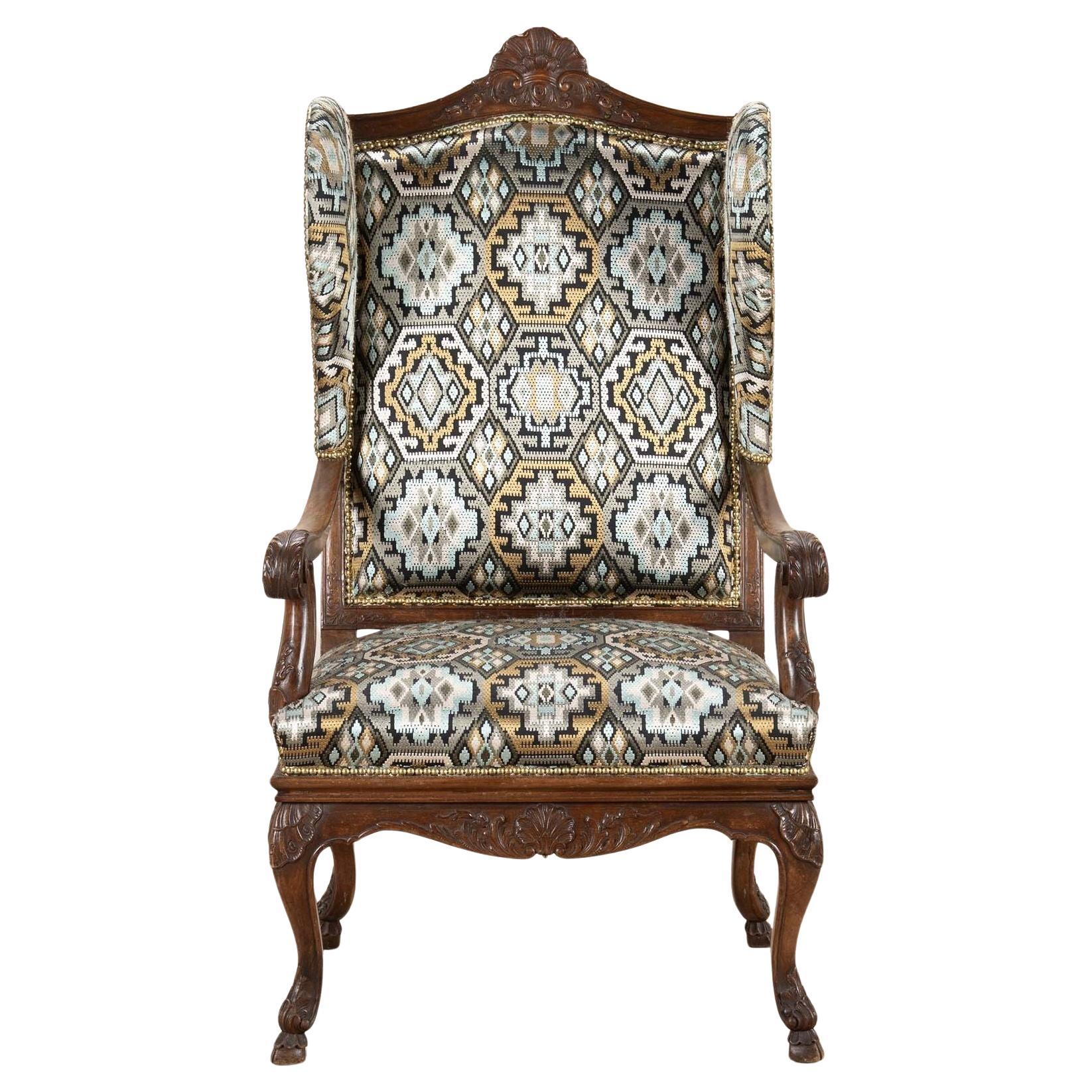 19th Century French Carved Walnut Open Armchair For Sale