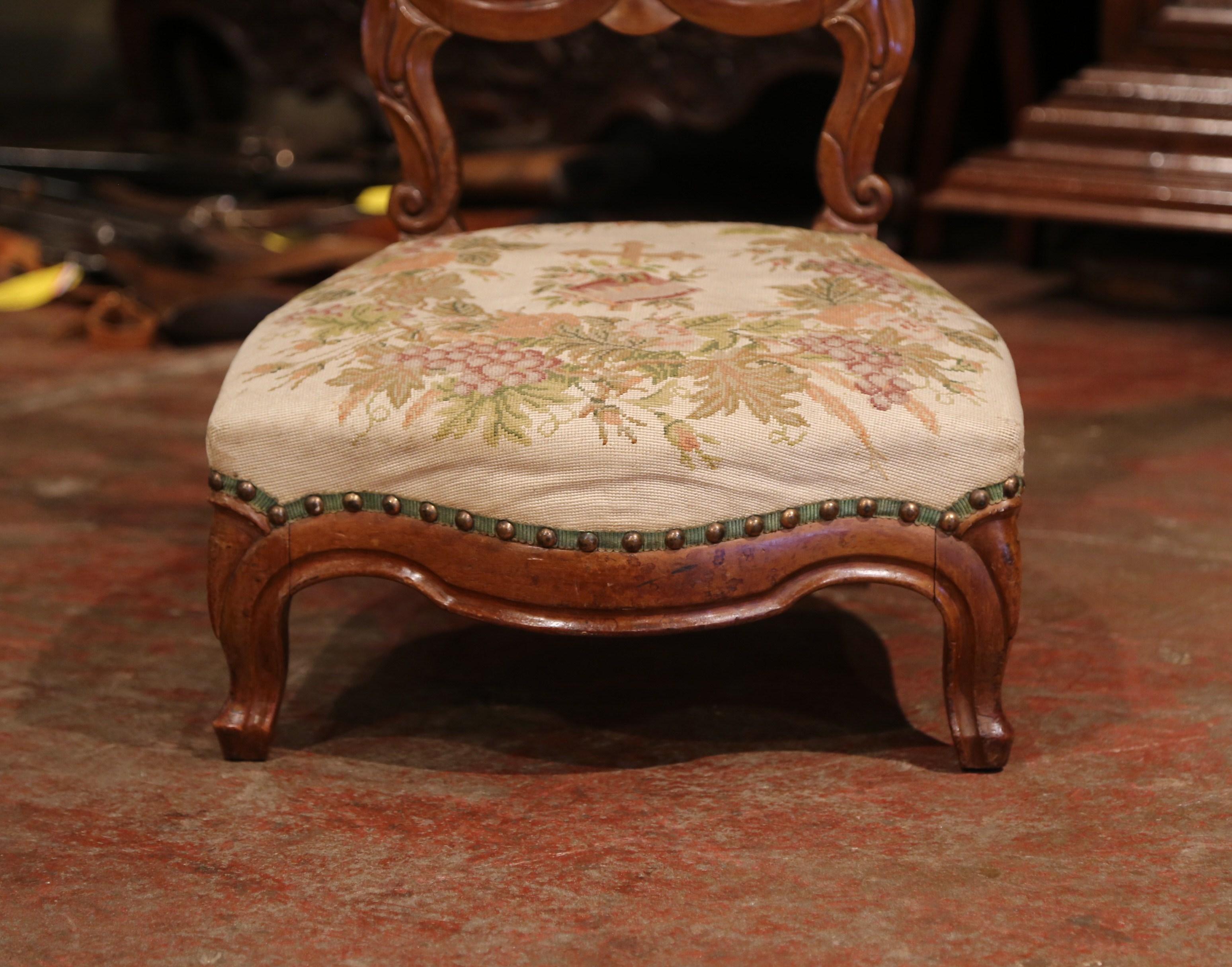 19th Century French Carved Walnut Prayer Bench or 