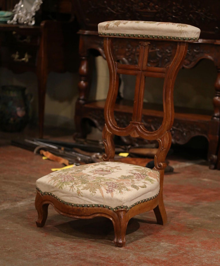 19th Century French Carved Walnut Prayer Bench or "PrieDieu" with Needlepoint at 1stdibs