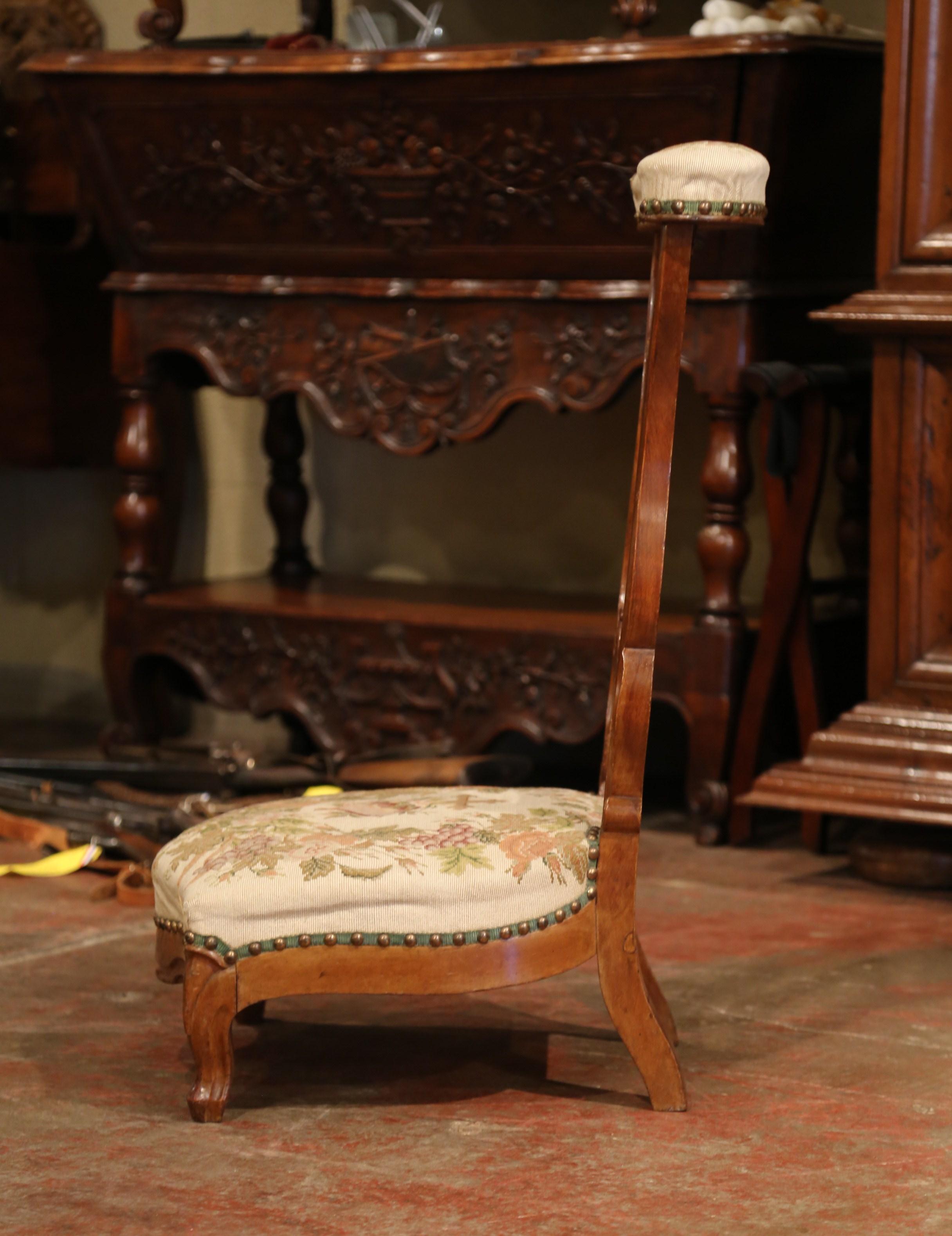 19th Century French Carved Walnut Prayer Bench or 