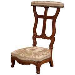 19th Century French Carved Walnut Prayer Bench or "Prie-Dieu" with Needlepoint