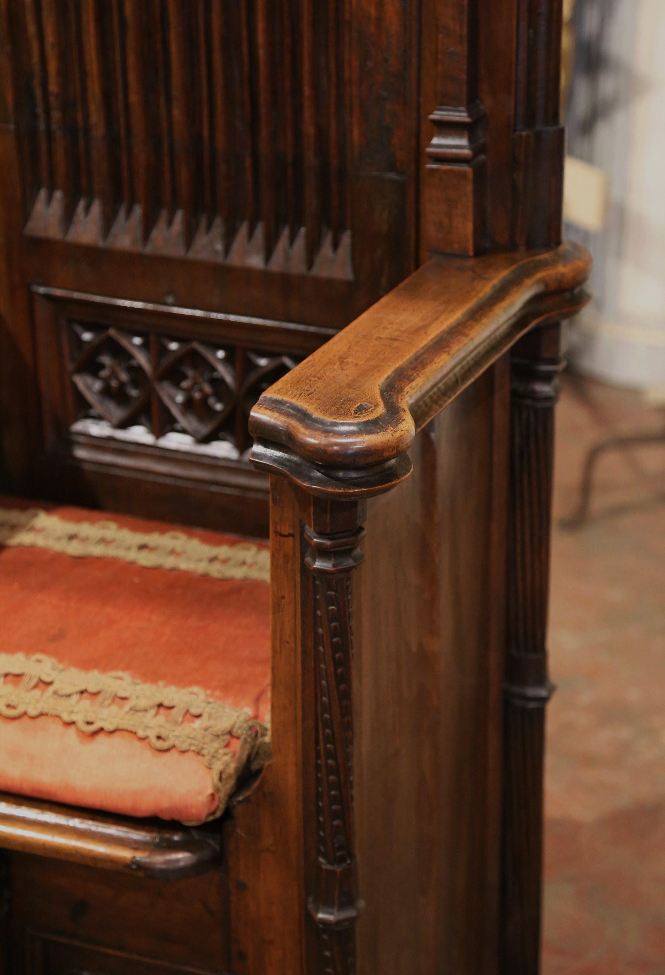 19th Century French Carved Walnut Renaissance Altar Throne Chair Bench 6