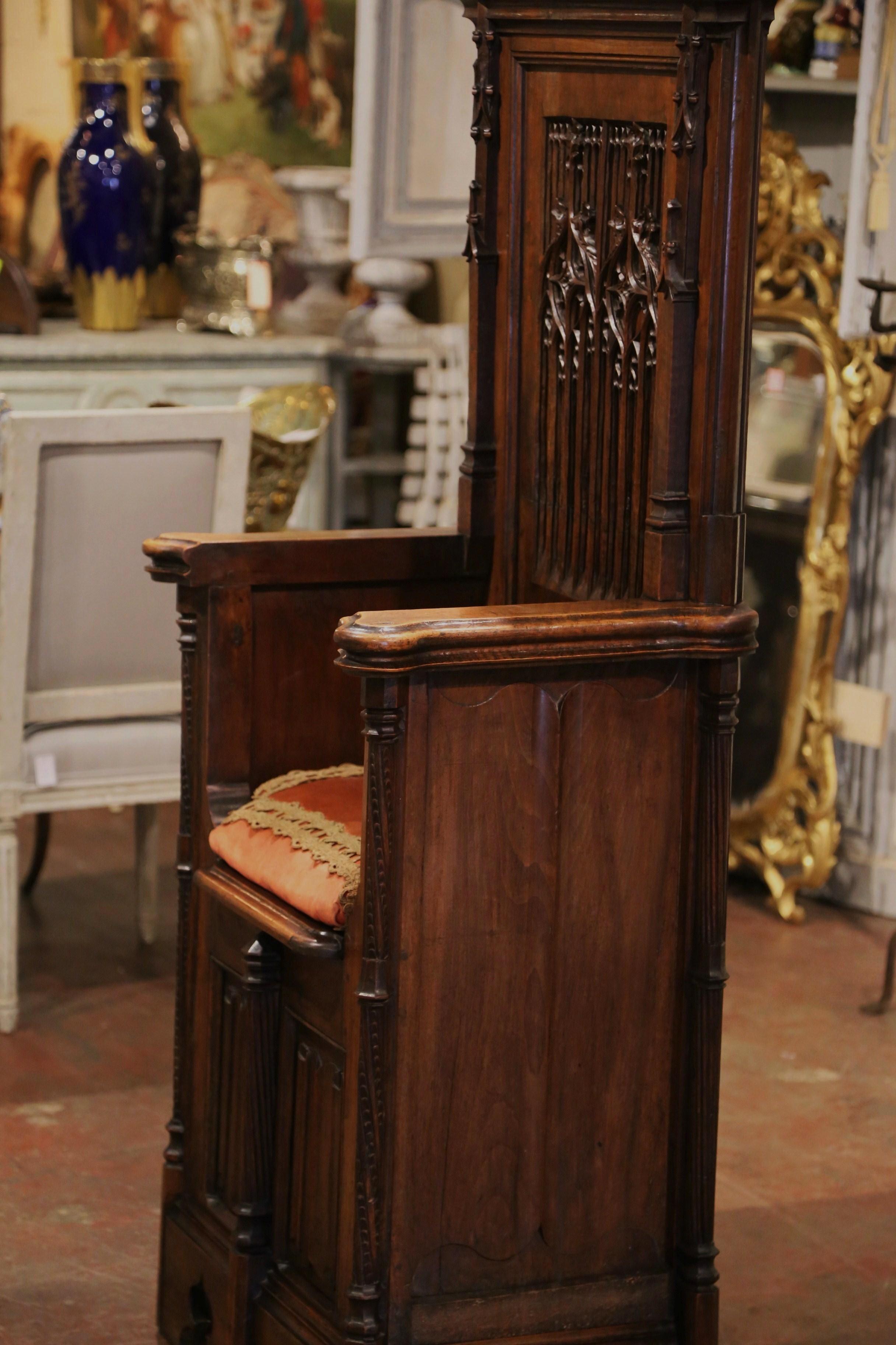 19th Century French Carved Walnut Renaissance Altar Throne Chair Bench 8