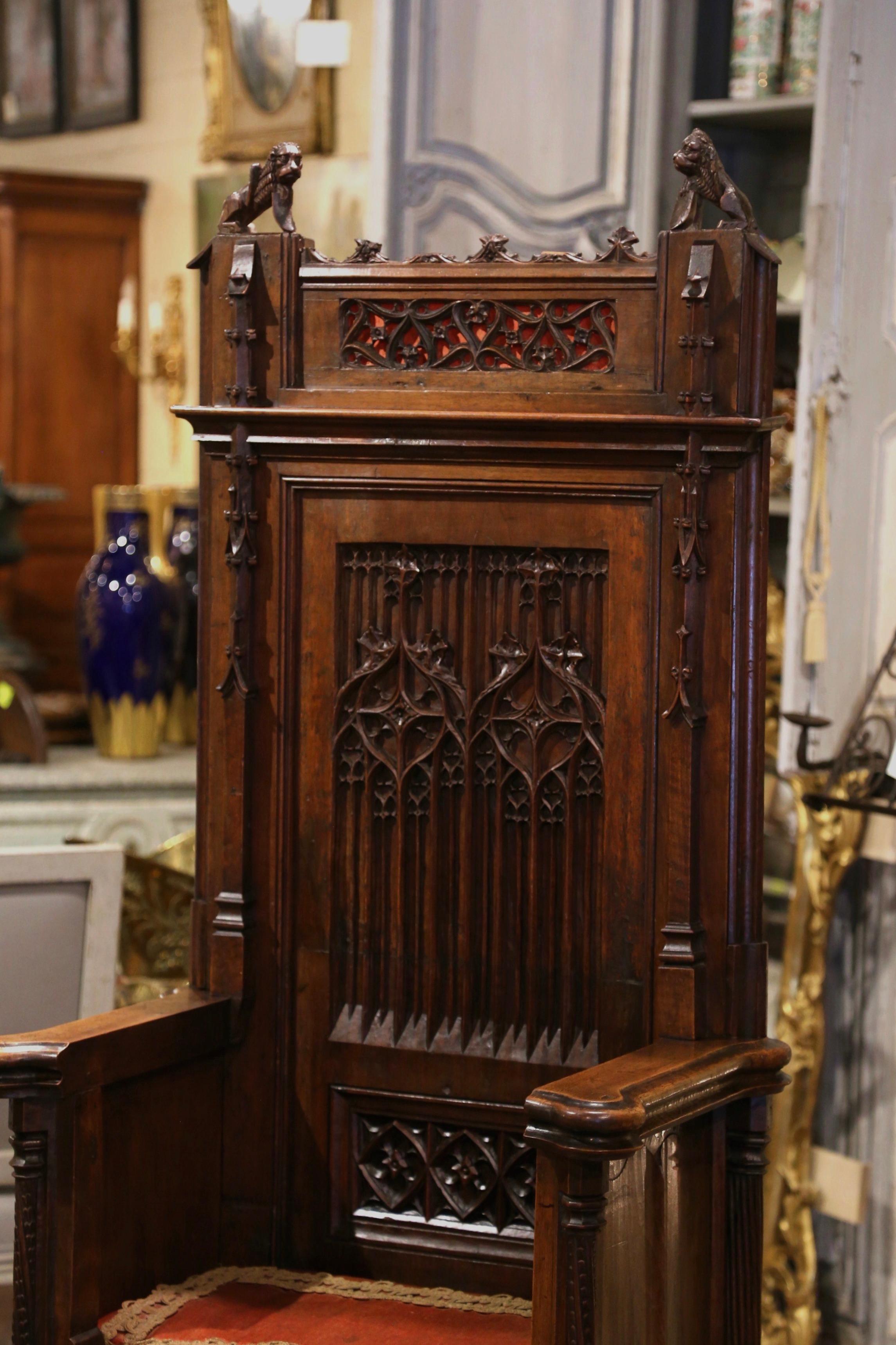 19th Century French Carved Walnut Renaissance Altar Throne Chair Bench 1