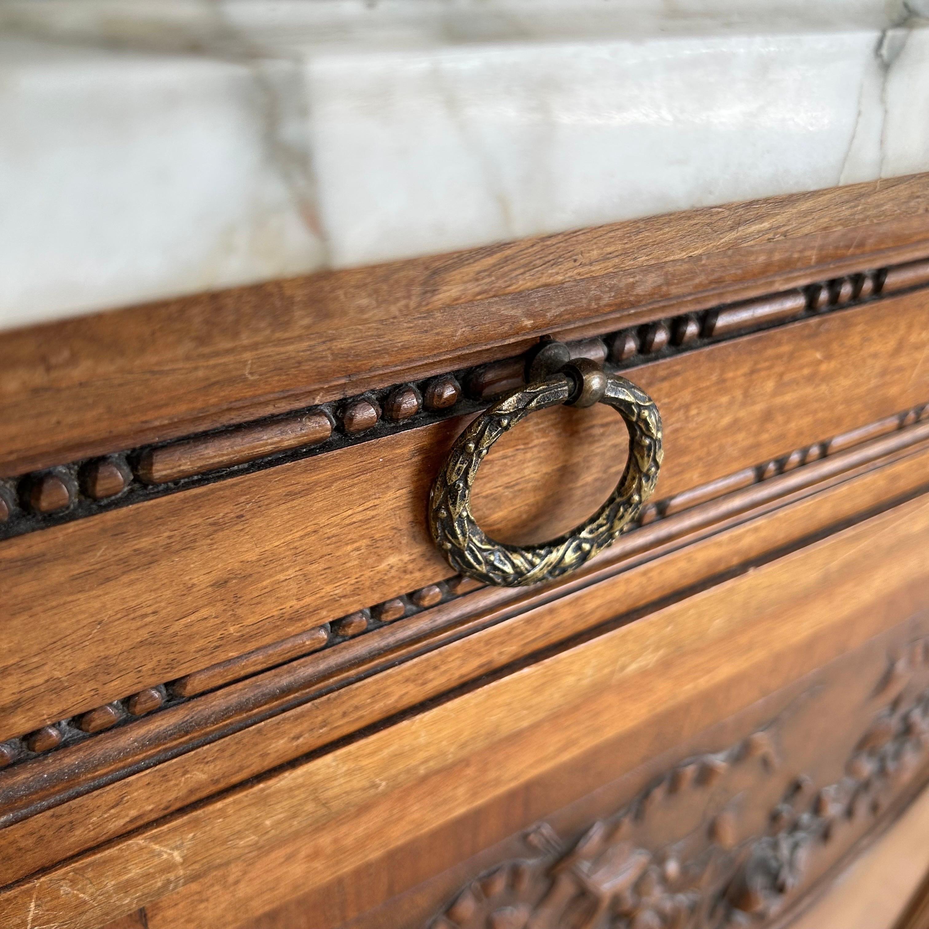 19th Century French Carved Walnut Roses Buffet with Marble Top 11