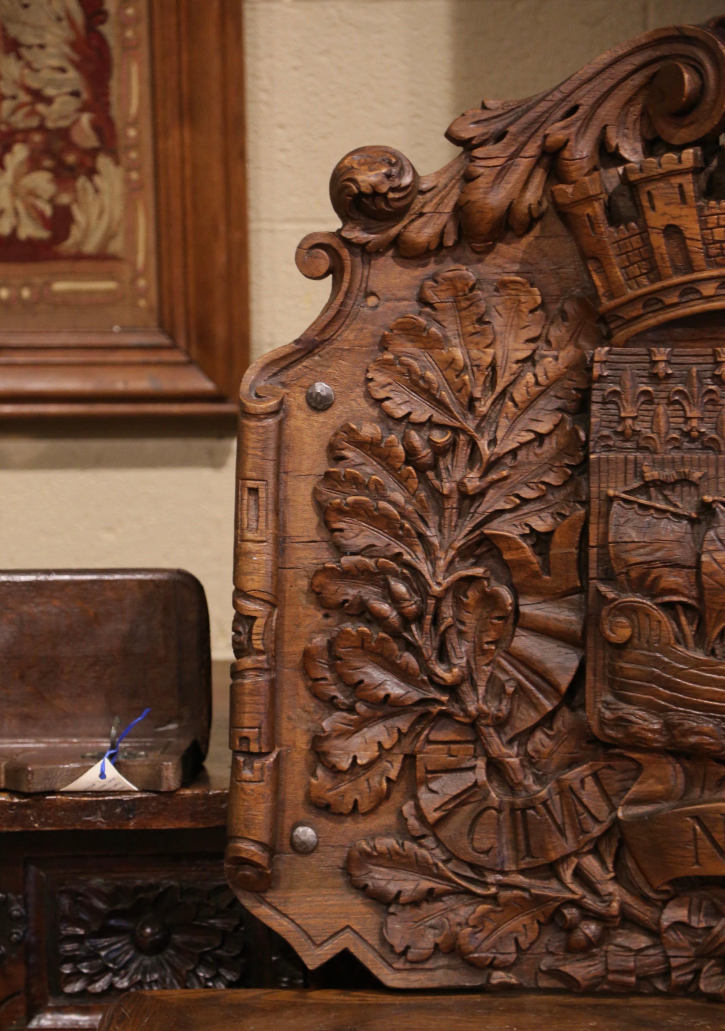 Medieval 19th Century French Carved Walnut Royal Coat-of-Arms of the City of Paris For Sale