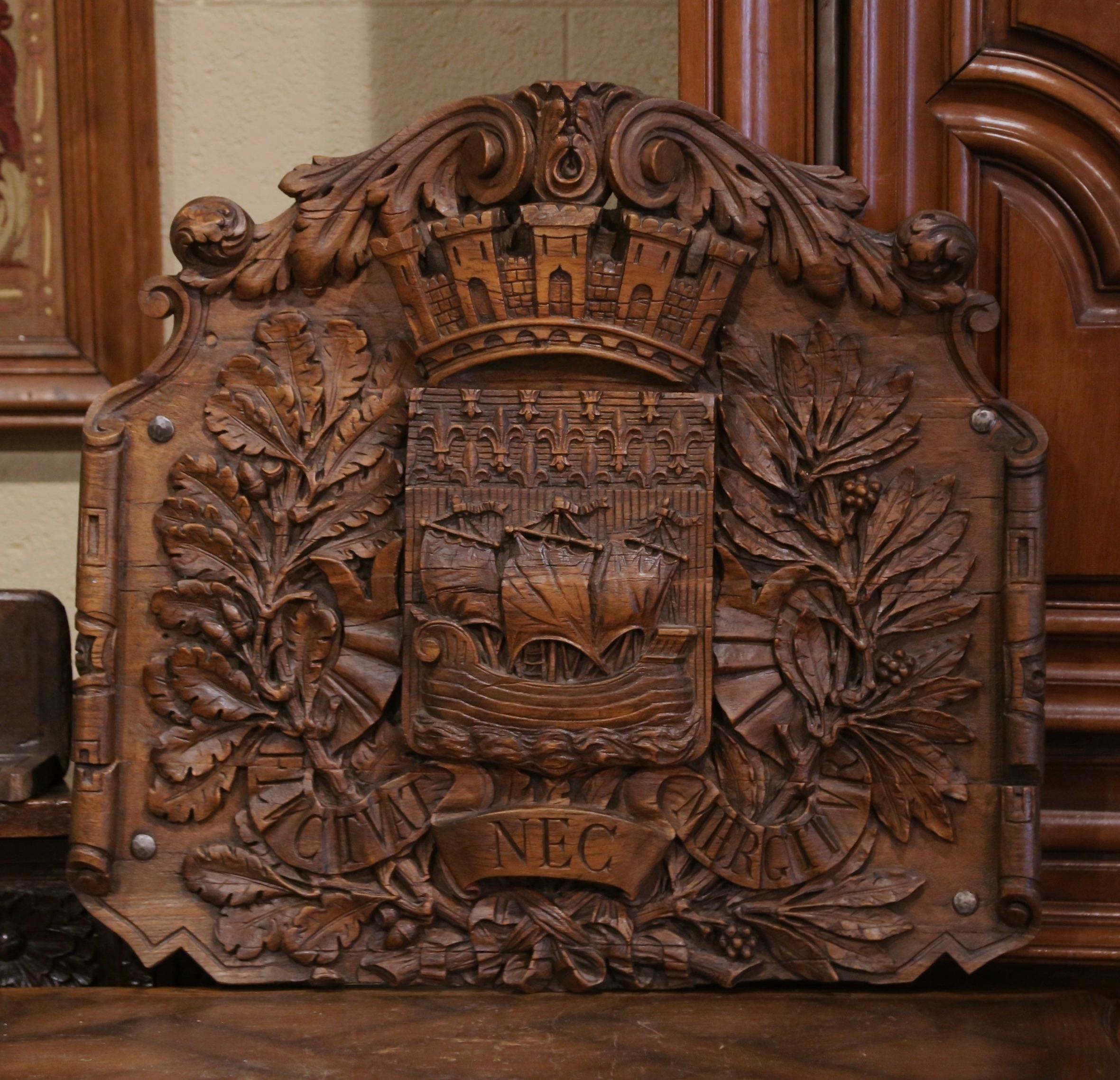 Medieval 19th Century French Carved Walnut Royal Coat-of-Arms of the City of Paris For Sale