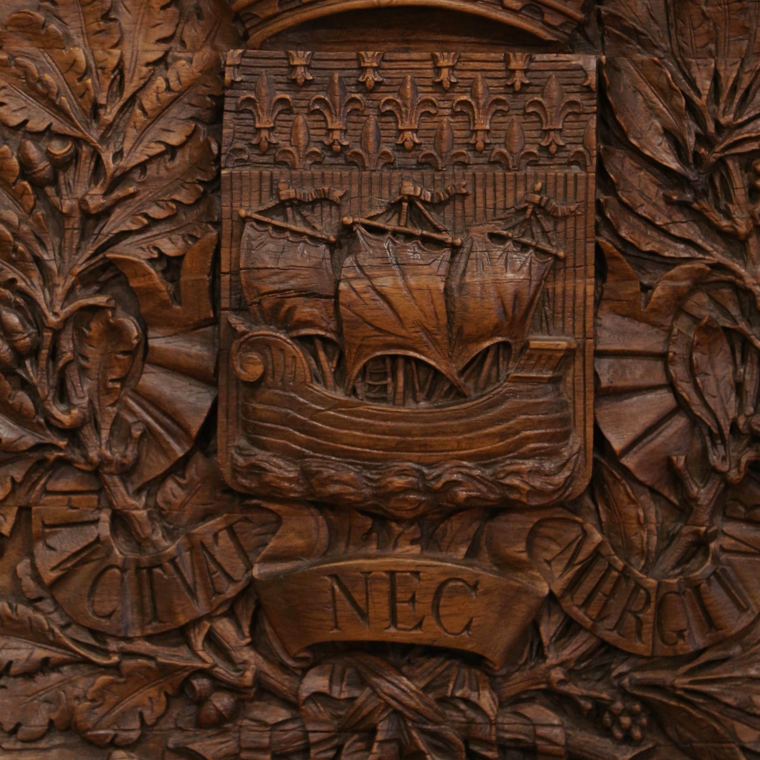 19th Century French Carved Walnut Royal Coat-of-Arms of the City of Paris For Sale 1