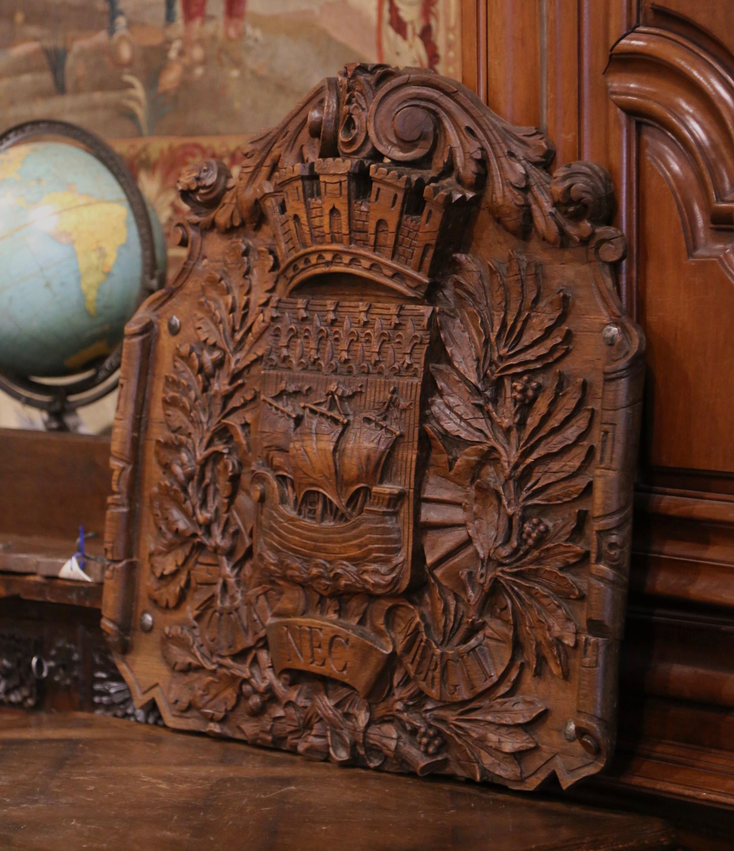 19th Century French Carved Walnut Royal Coat-of-Arms of the City of Paris For Sale 3
