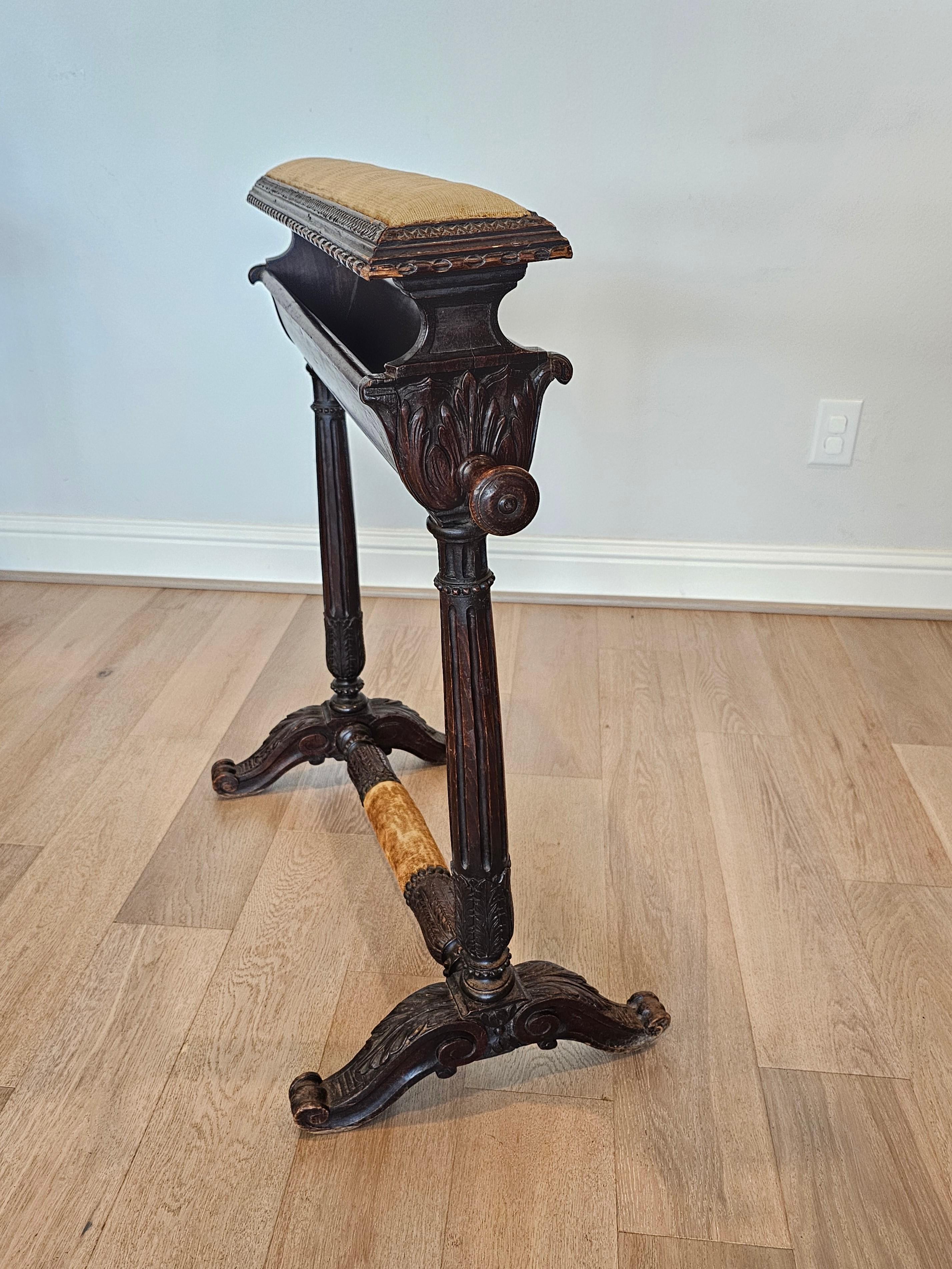 Hand-Carved 19th Century French Carved Walnut Sewing Work Stand Quilt Rack For Sale