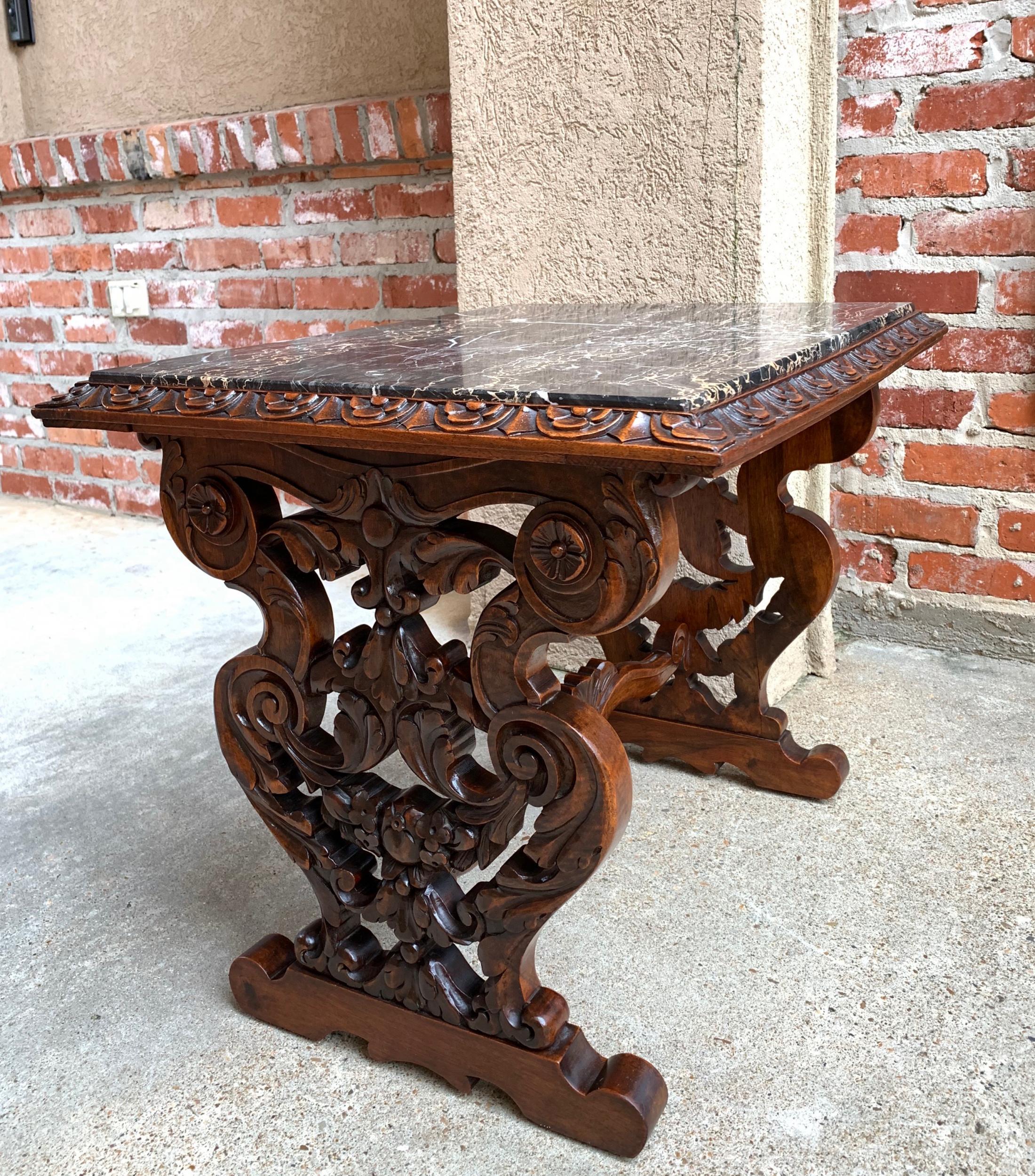 19th Century French Carved Walnut Side Accent Table Marble Top Petite Louis XV 10