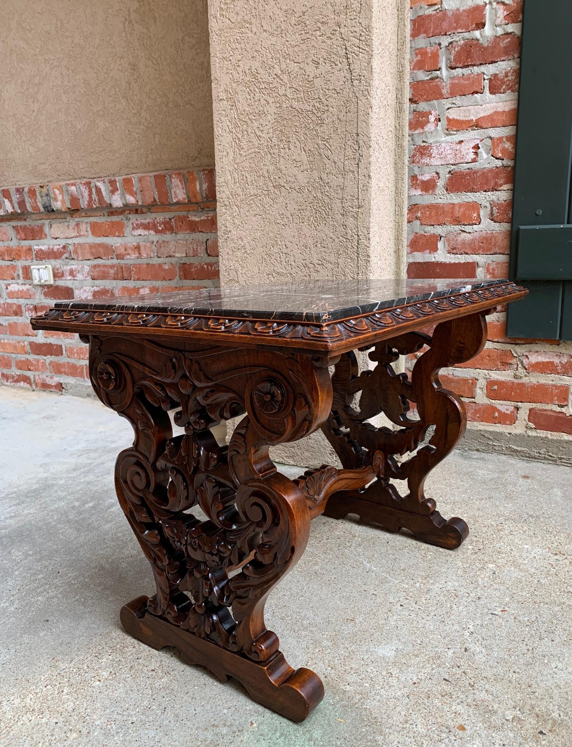 19th Century French Carved Walnut Side Accent Table Marble Top Petite Louis XV 13