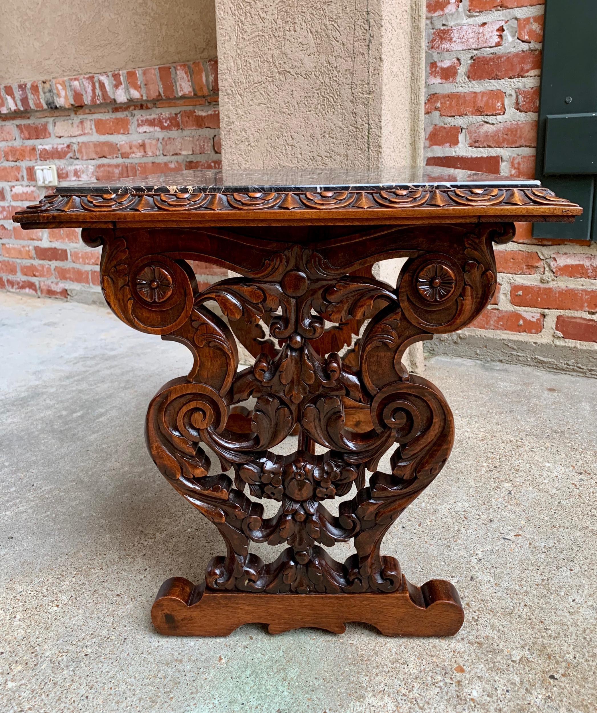 19th Century French Carved Walnut Side Accent Table Marble Top Petite Louis XV 14