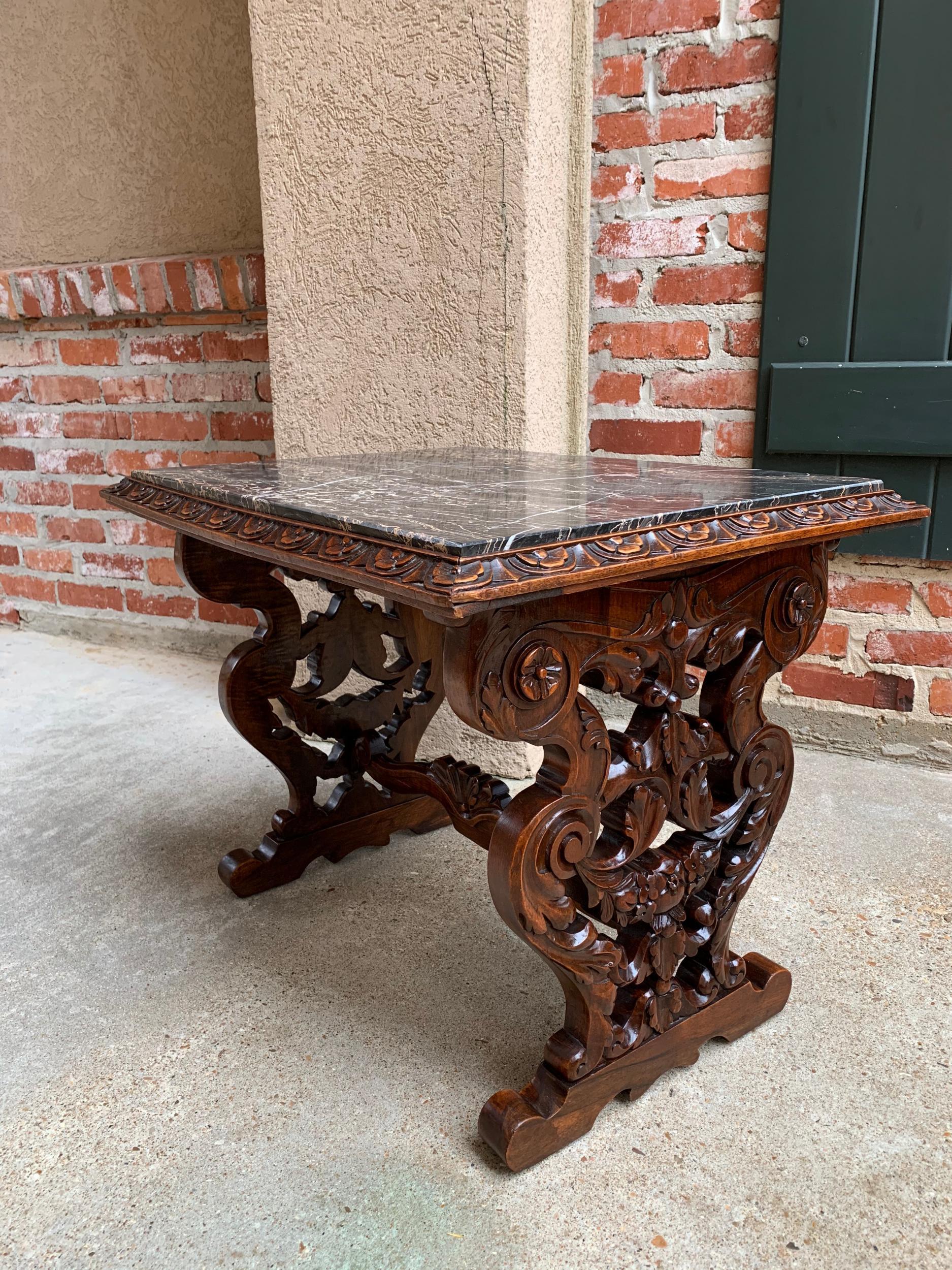 Hand-Carved 19th Century French Carved Walnut Side Accent Table Marble Top Petite Louis XV