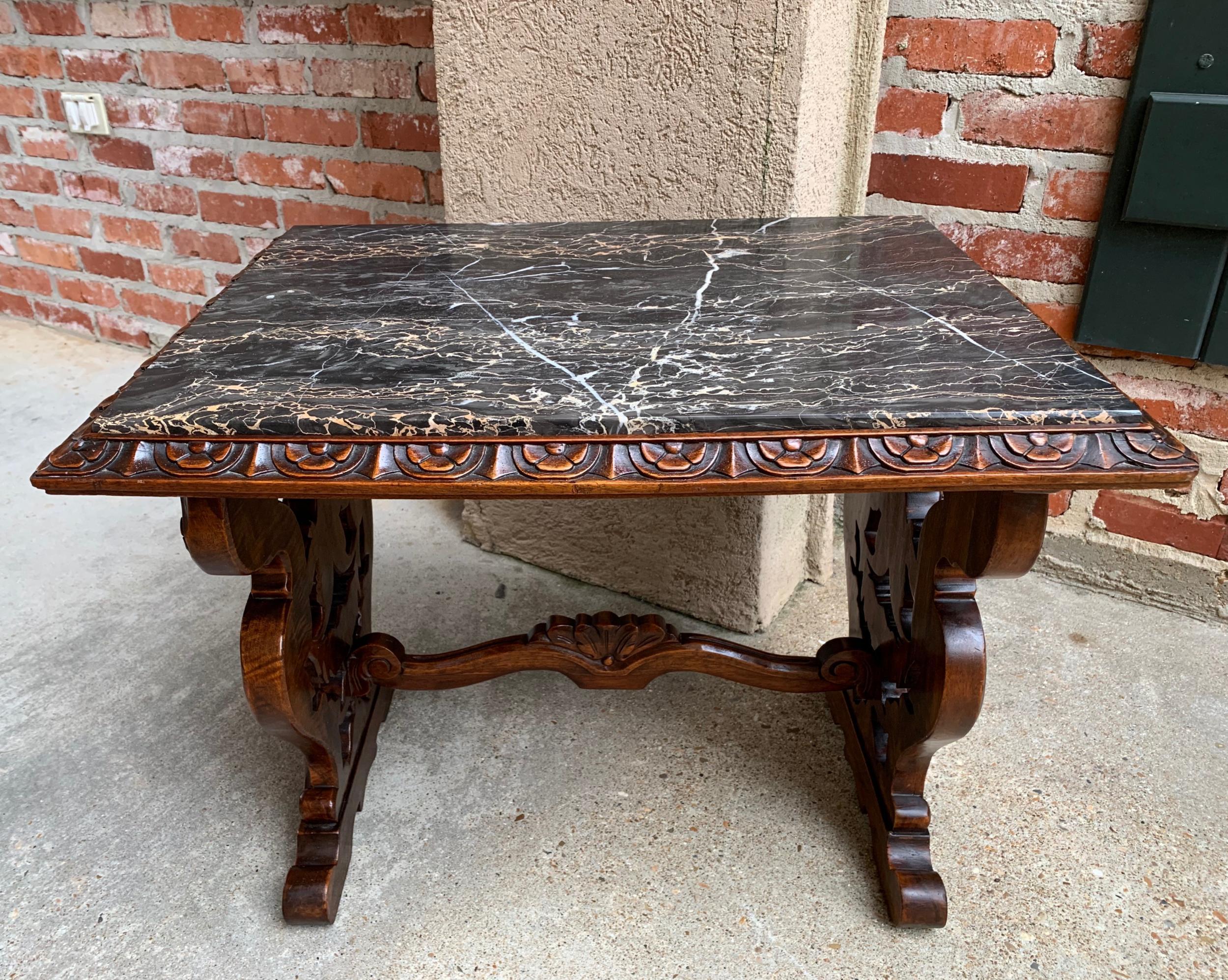 19th Century French Carved Walnut Side Accent Table Marble Top Petite Louis XV 2