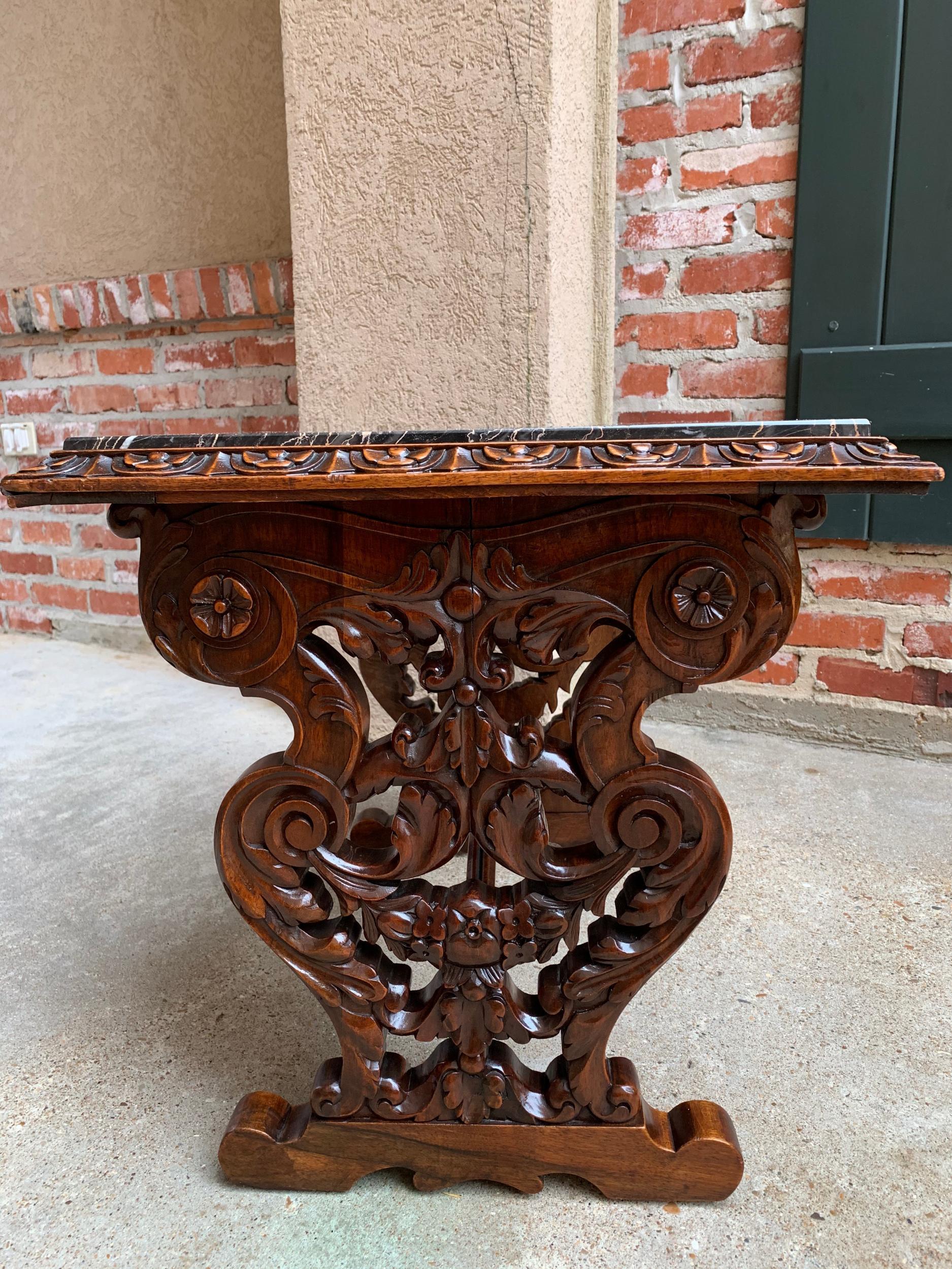 19th Century French Carved Walnut Side Accent Table Marble Top Petite Louis XV 3