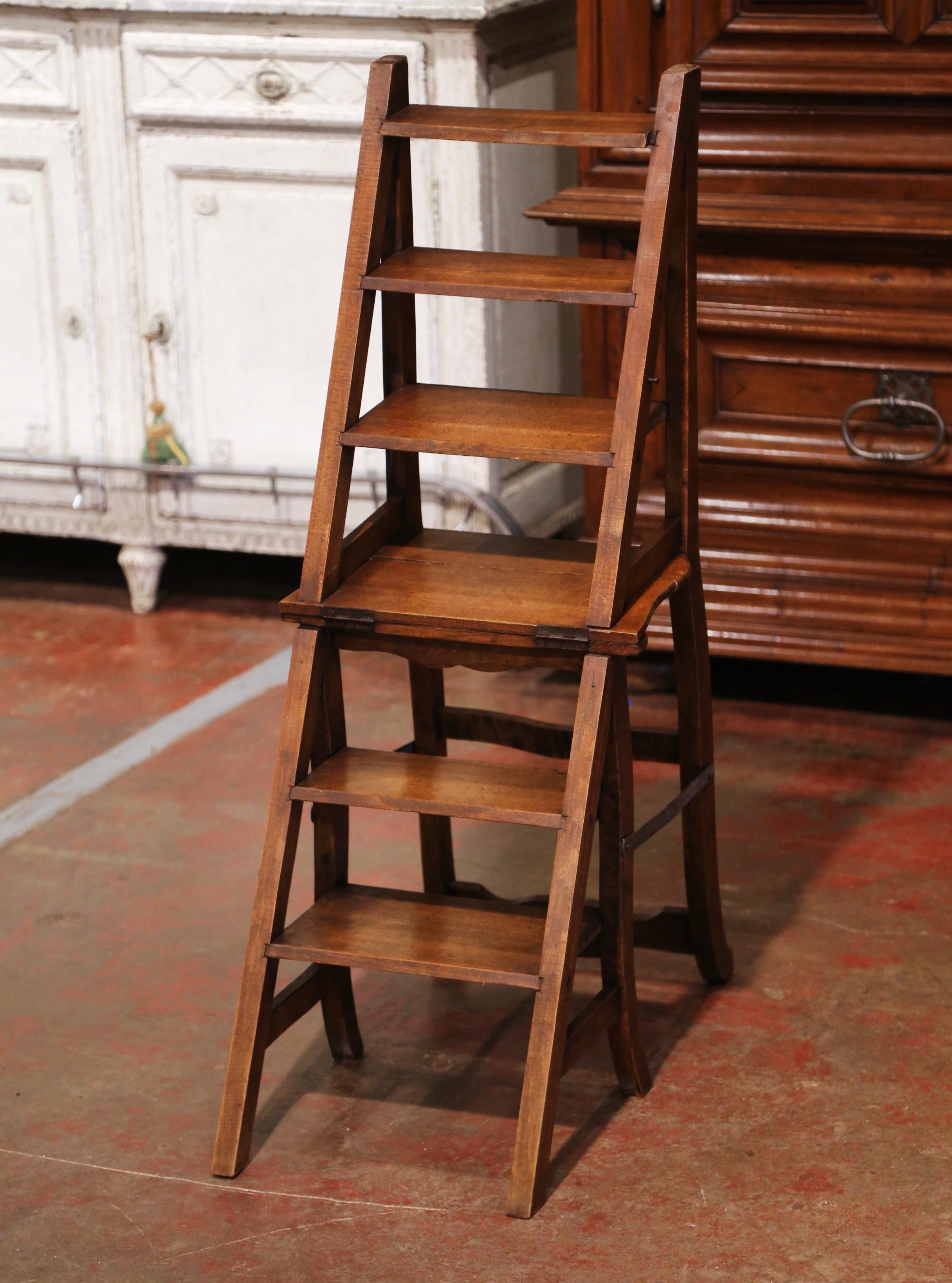 19th Century French Carved Walnut Step Ladder Folding Chair 3
