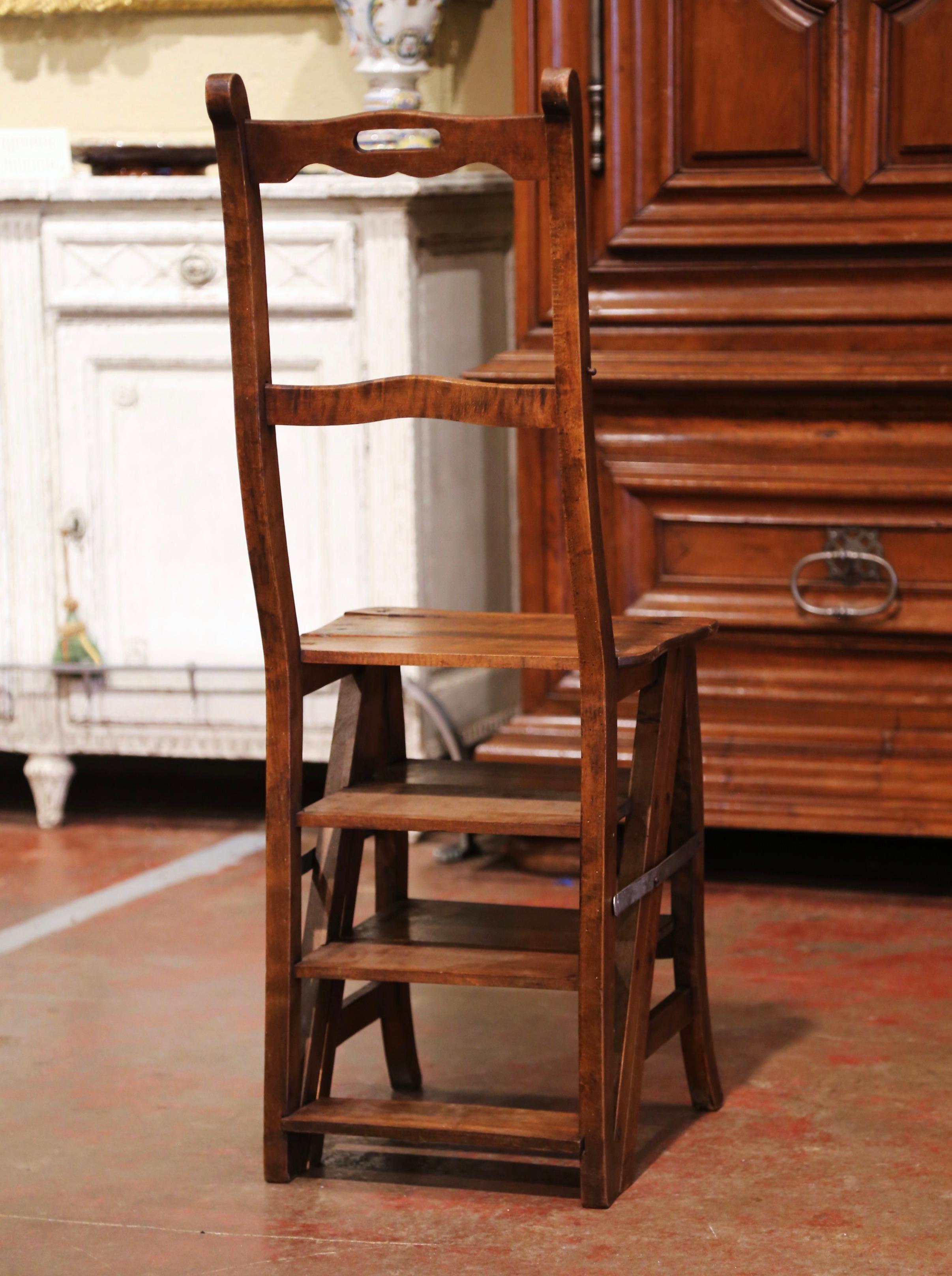 19th Century French Carved Walnut Step Ladder Folding Chair 2