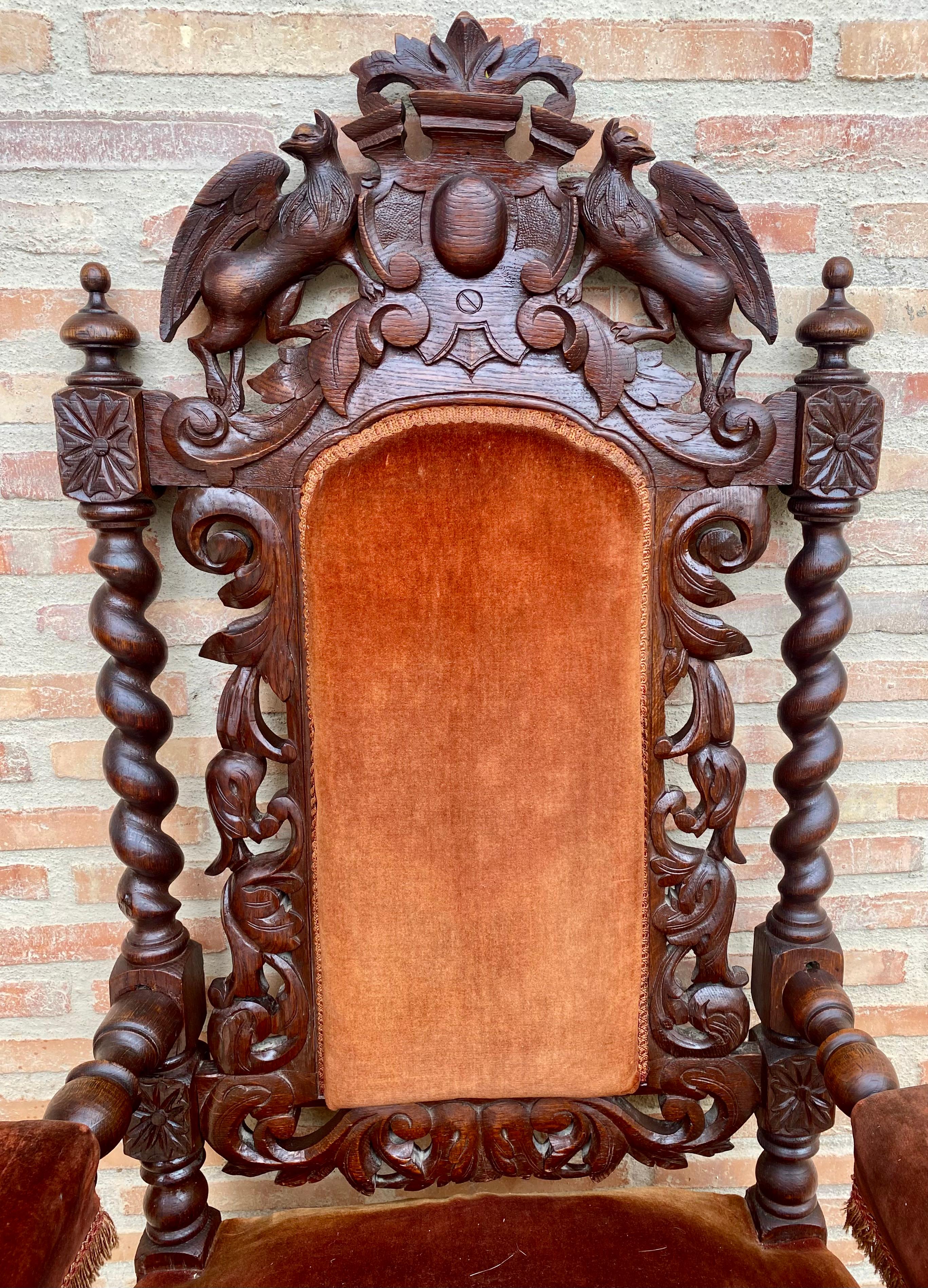 Barocco Sedia da trono in noce intagliato francese del XIX secolo, 1890 in vendita