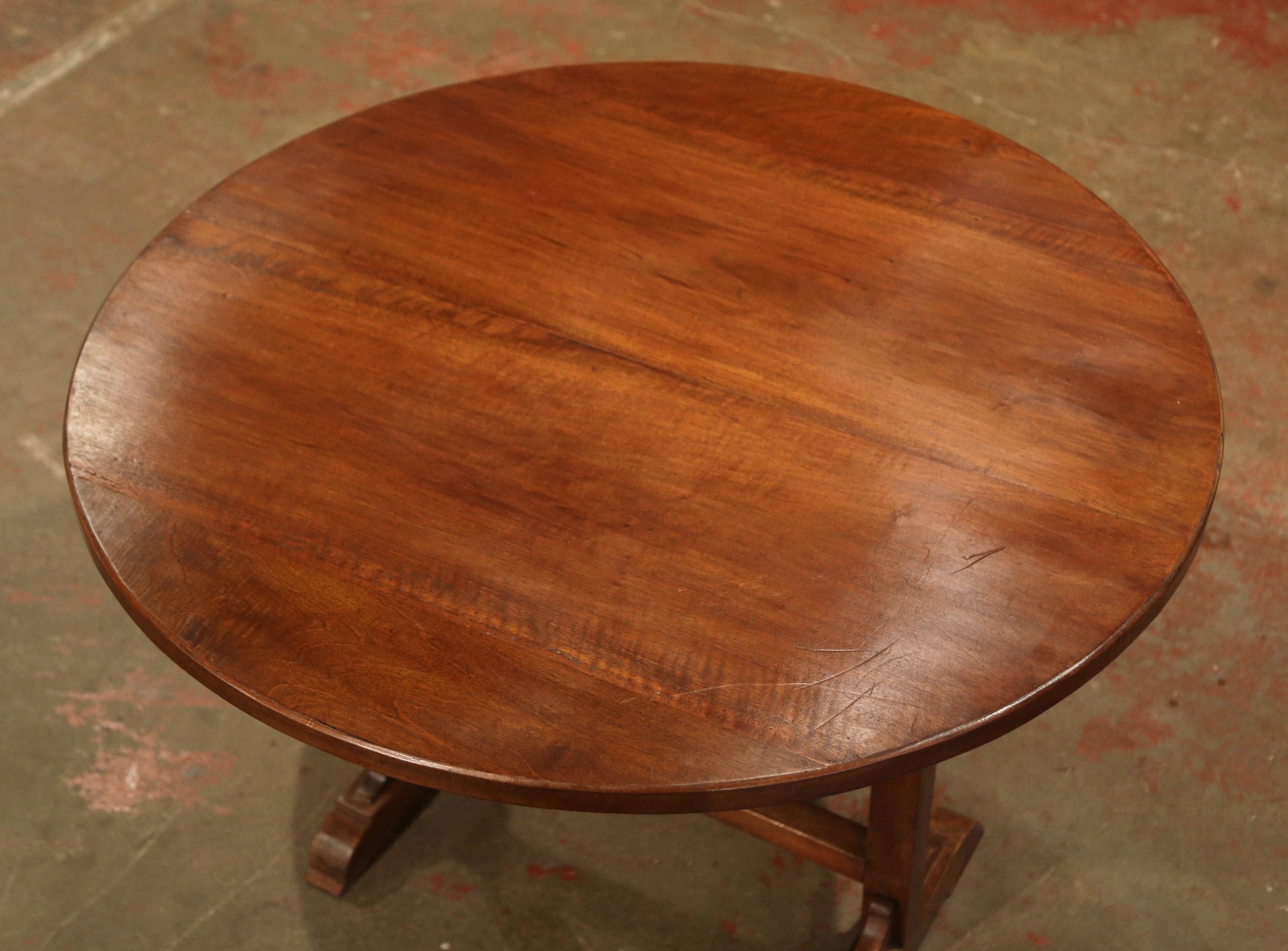 Patinated 19th Century French Carved Walnut Tilt-Top Wine Tasting Table from Bordeaux