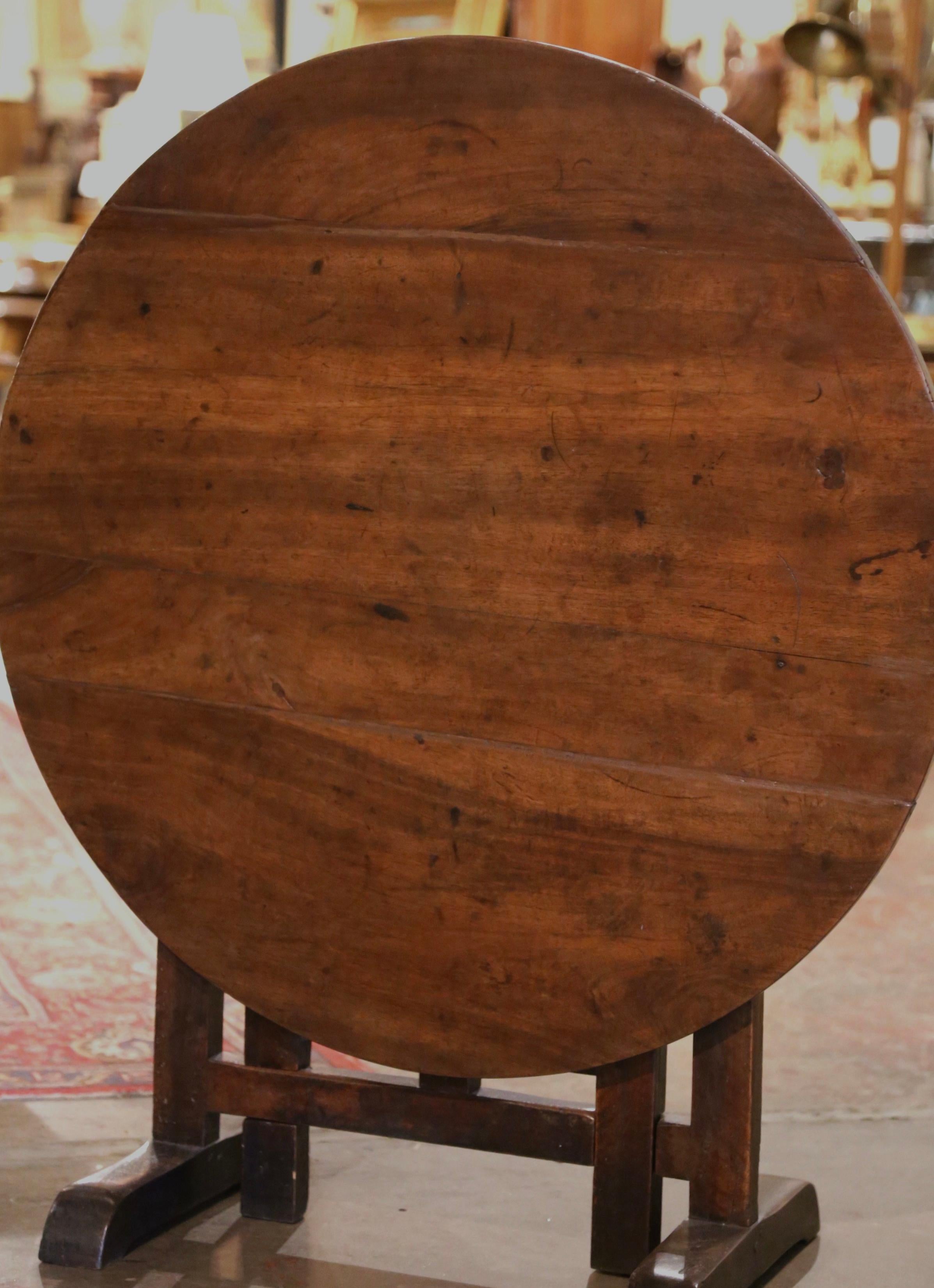 Country 19th Century French Carved Walnut Tilt-Top Wine Tasting Table from Burgundy