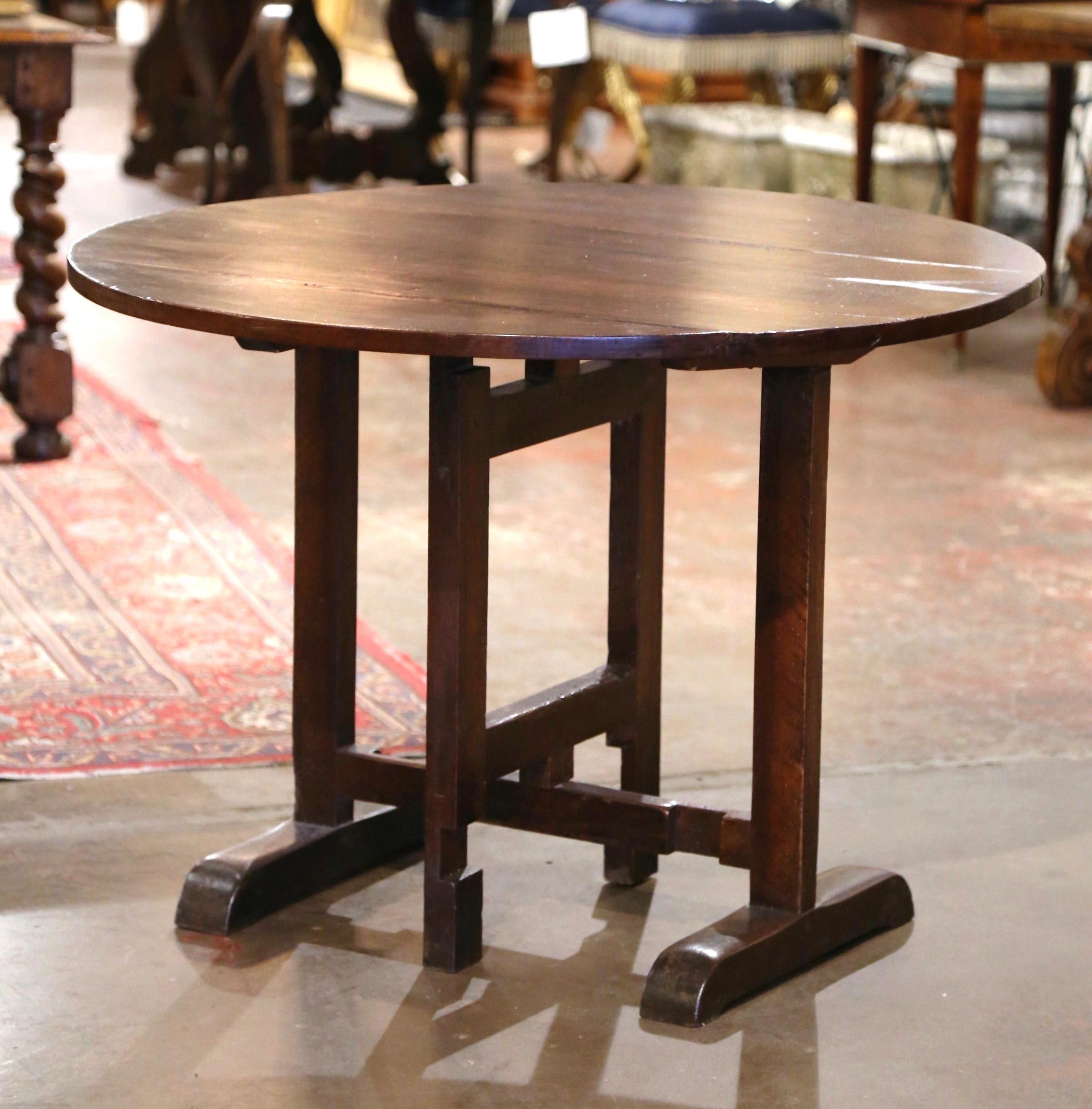 Hand-Carved 19th Century French Carved Walnut Tilt-Top Wine Tasting Table from Burgundy