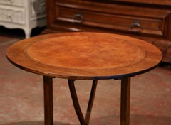 19th Century French Carved Walnut Tilt-Top Wine Tasting Table with Leather Top