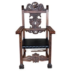 19th Century French Carved Walnut Turned Wood Armchair with Claw Feet