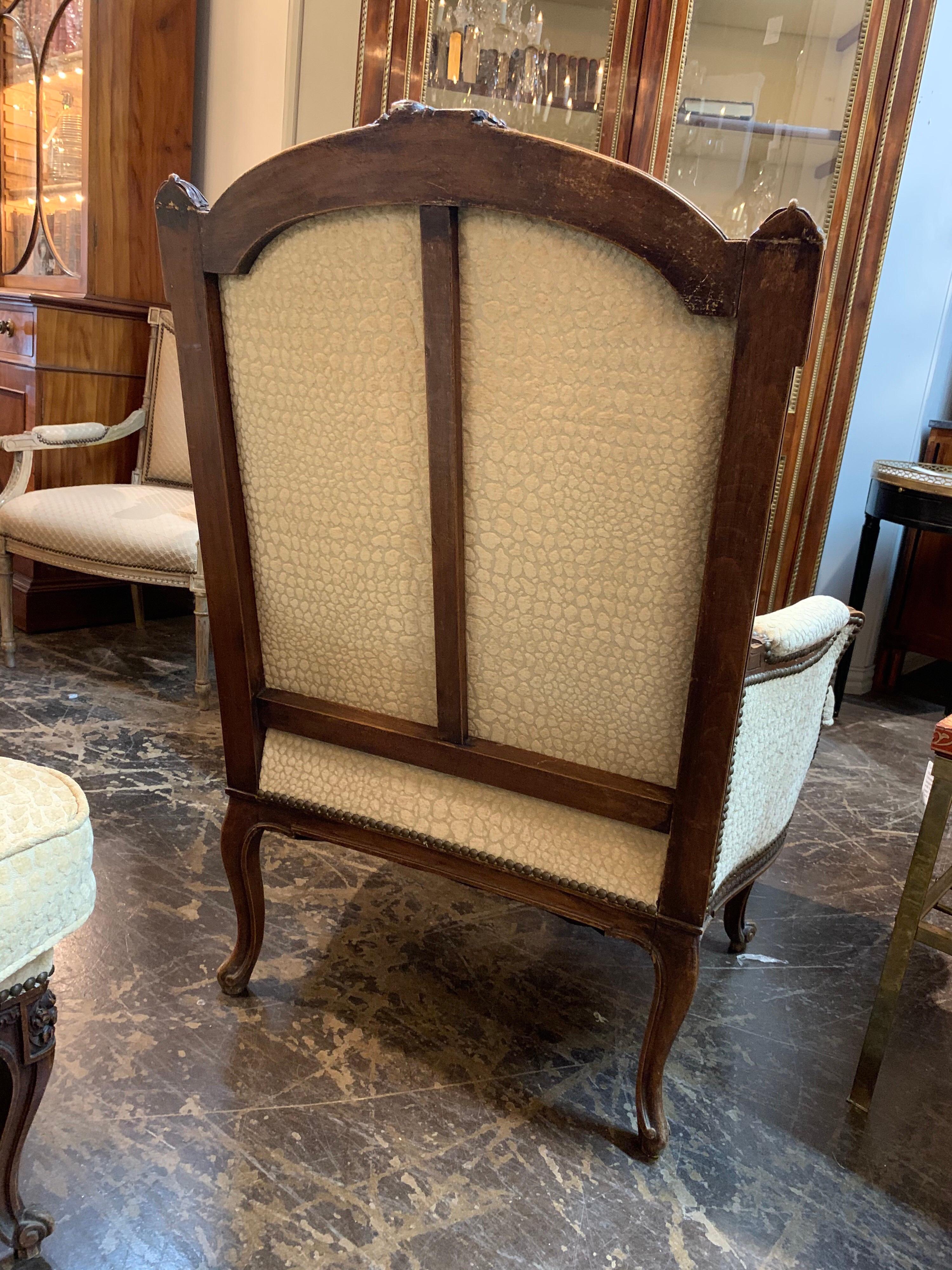 19th Century French Carved Walnut Upholstered Armchairs 3