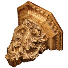 19th Century French Carved Walnut Wall Bracket with Scroll Leaf Decor