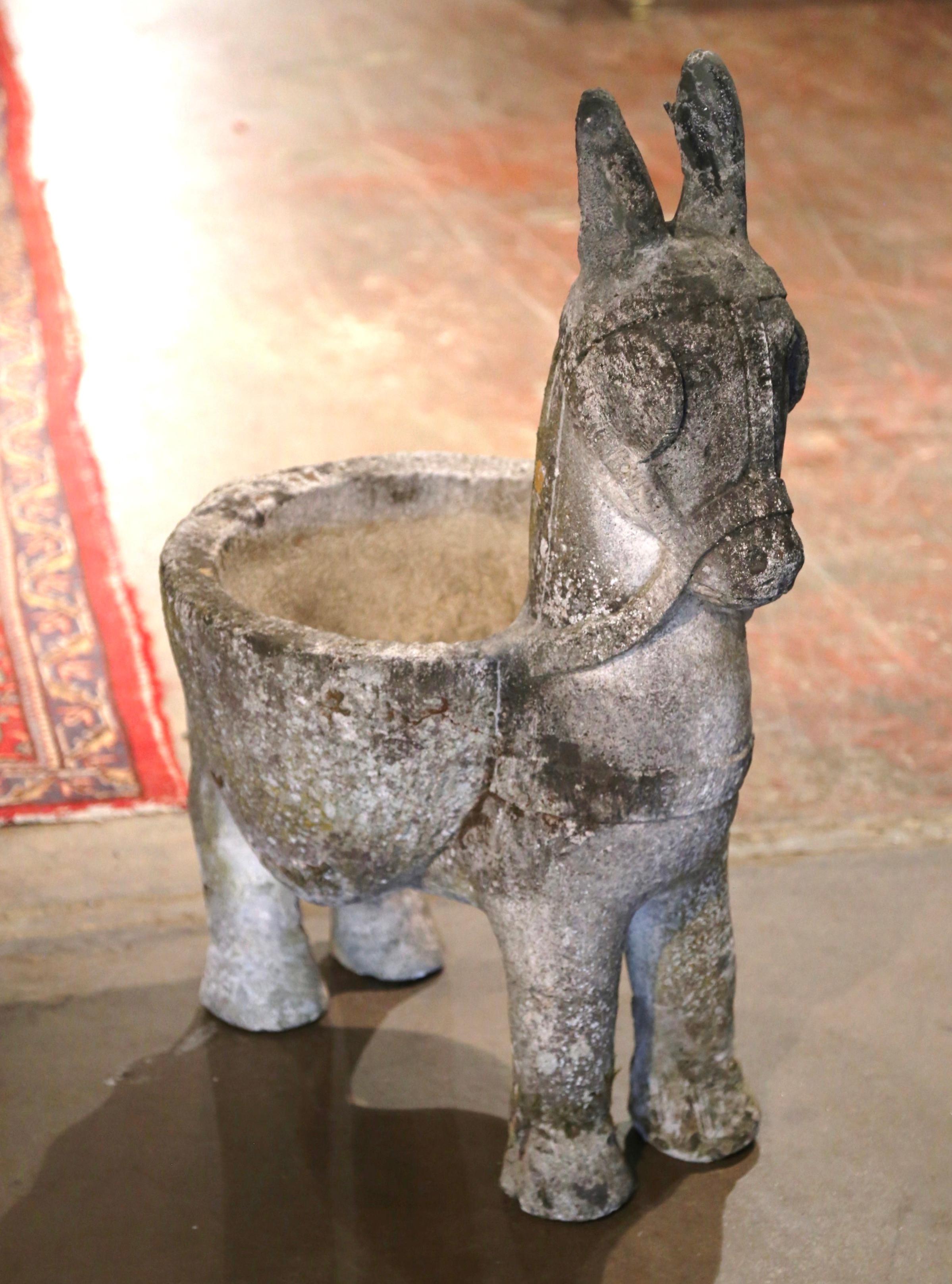 19th Century French Carved Weathered Concrete Garden Donkey Planter In Excellent Condition In Dallas, TX