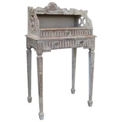 Antique 19th Century French Carved White Bedside Table with Drawer