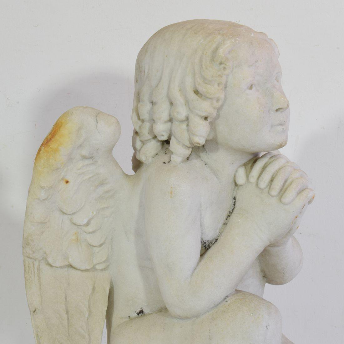 19th Century French Carved White Marble Angel For Sale 6