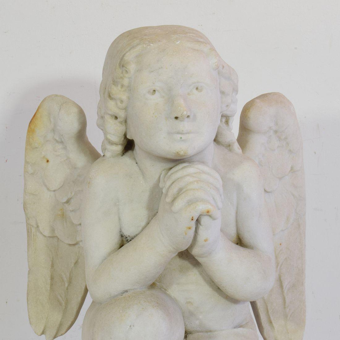 19th Century French Carved White Marble Angel For Sale 7
