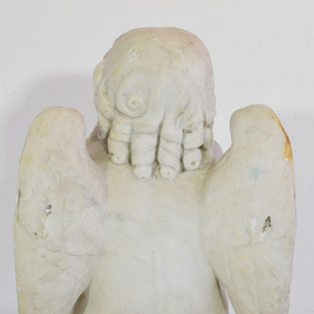 19th Century French Carved White Marble Angel For Sale 8