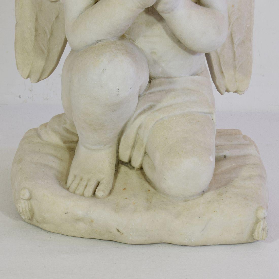 19th Century French Carved White Marble Angel For Sale 10