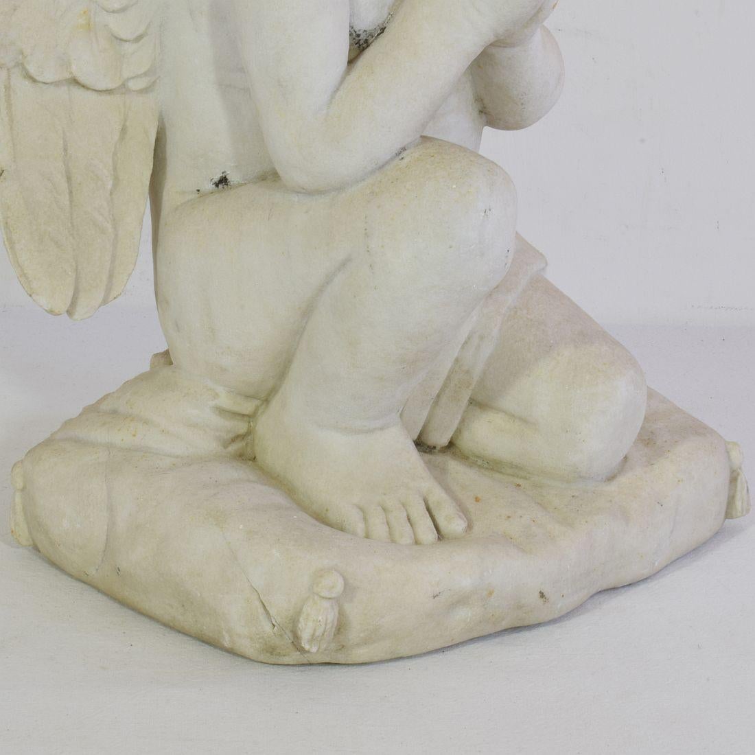 19th Century French Carved White Marble Angel For Sale 11