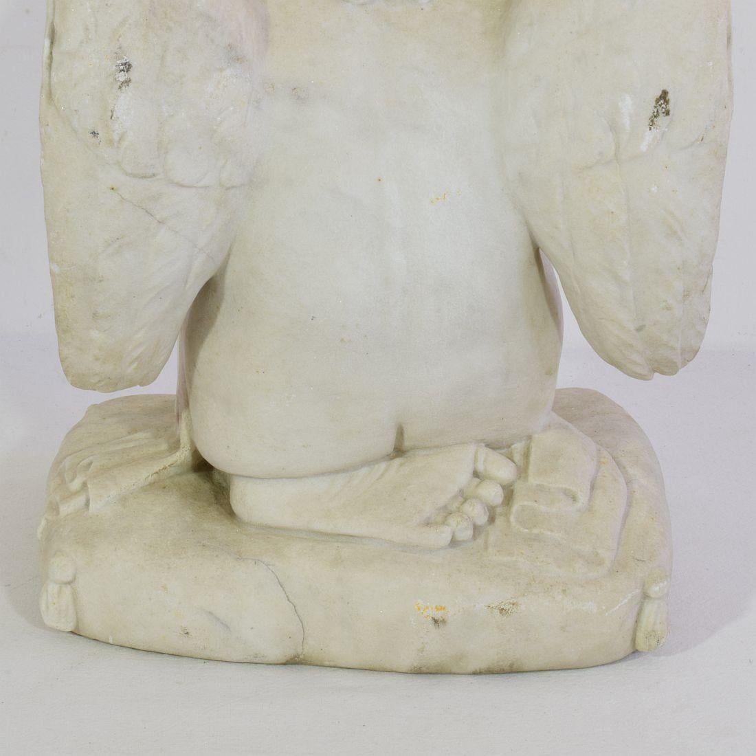 19th Century French Carved White Marble Angel For Sale 12