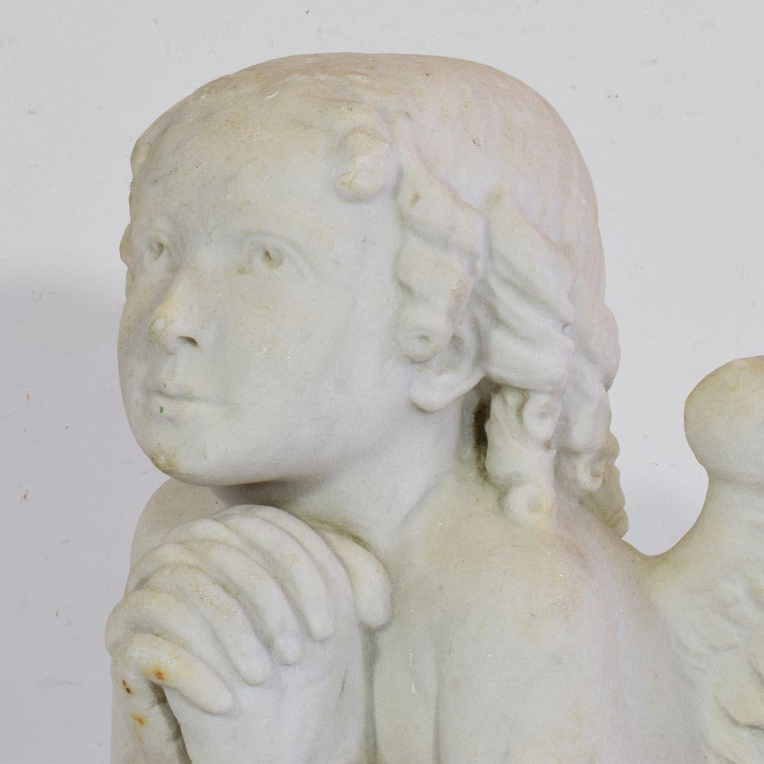19th Century French Carved White Marble Angel For Sale 13