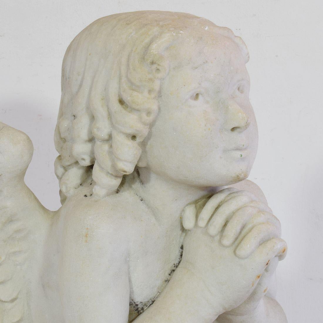19th Century French Carved White Marble Angel For Sale 14