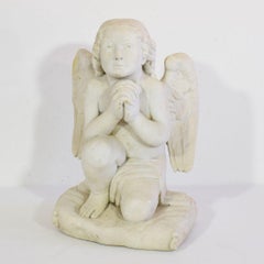 19th Century French Carved White Marble Angel