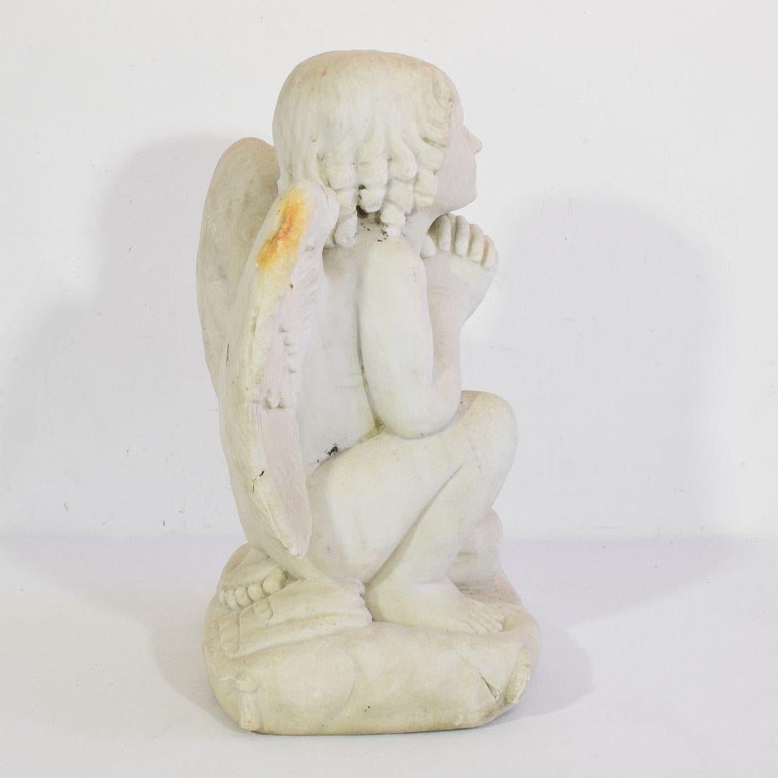 19th Century French Carved White Marble Angel For Sale 2